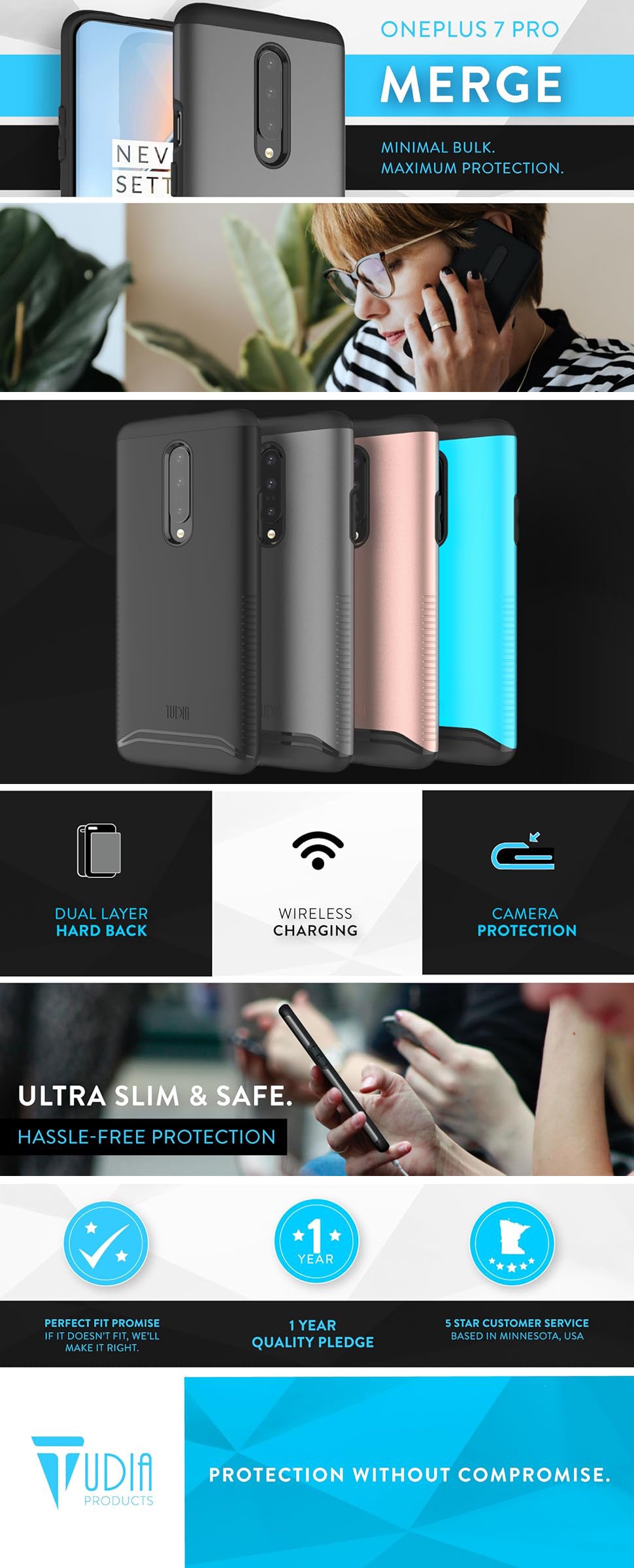 TUDIA MERGE Series for OnePlus 7 Pro – Dual Layer Military Grade Heavy Duty Protection Case