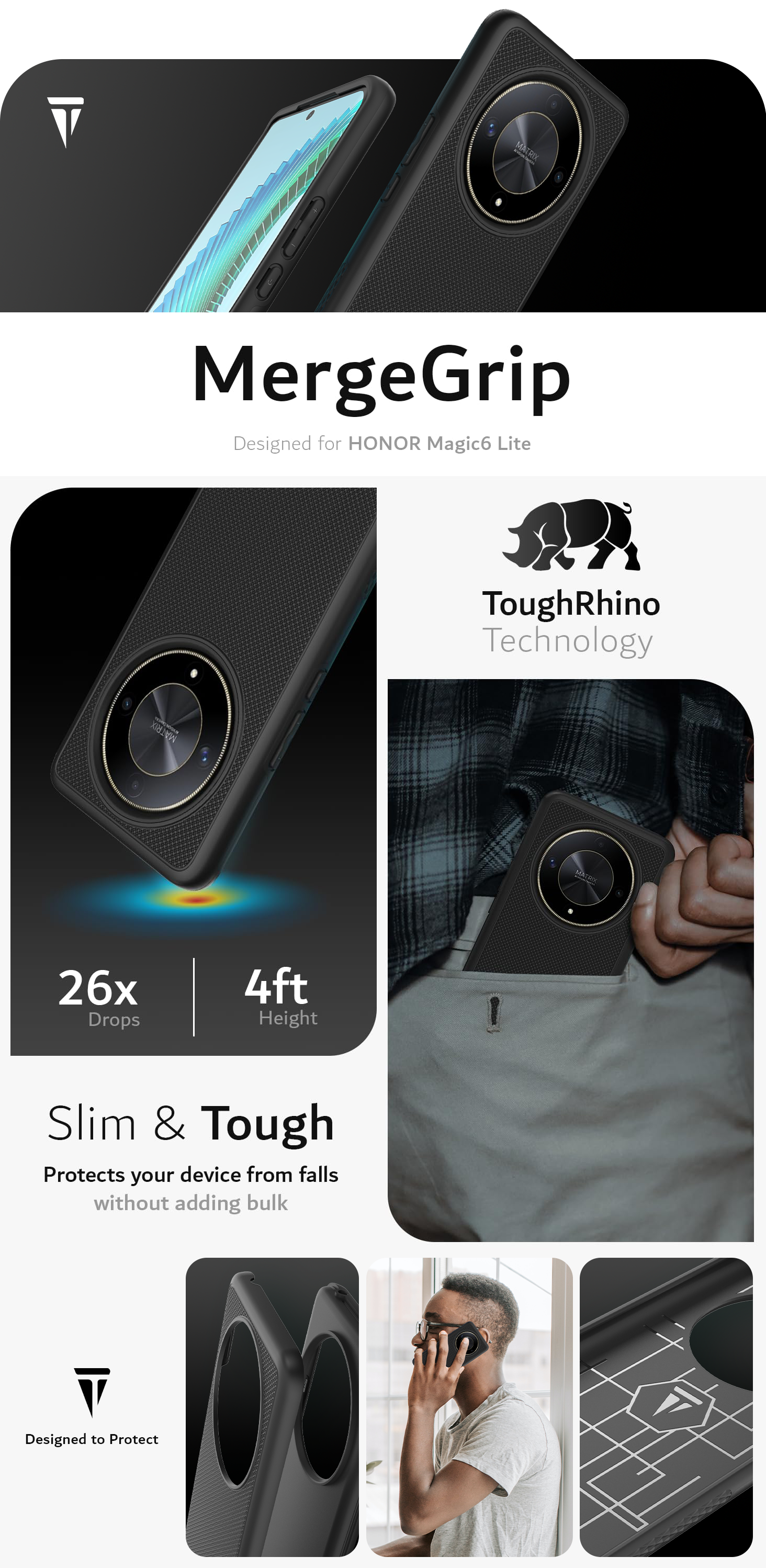 MergeGrip Case for HONOR Magic6 Lite – Shockproof, Slim, and Durable Dual Layer Protection - TUDIA Products