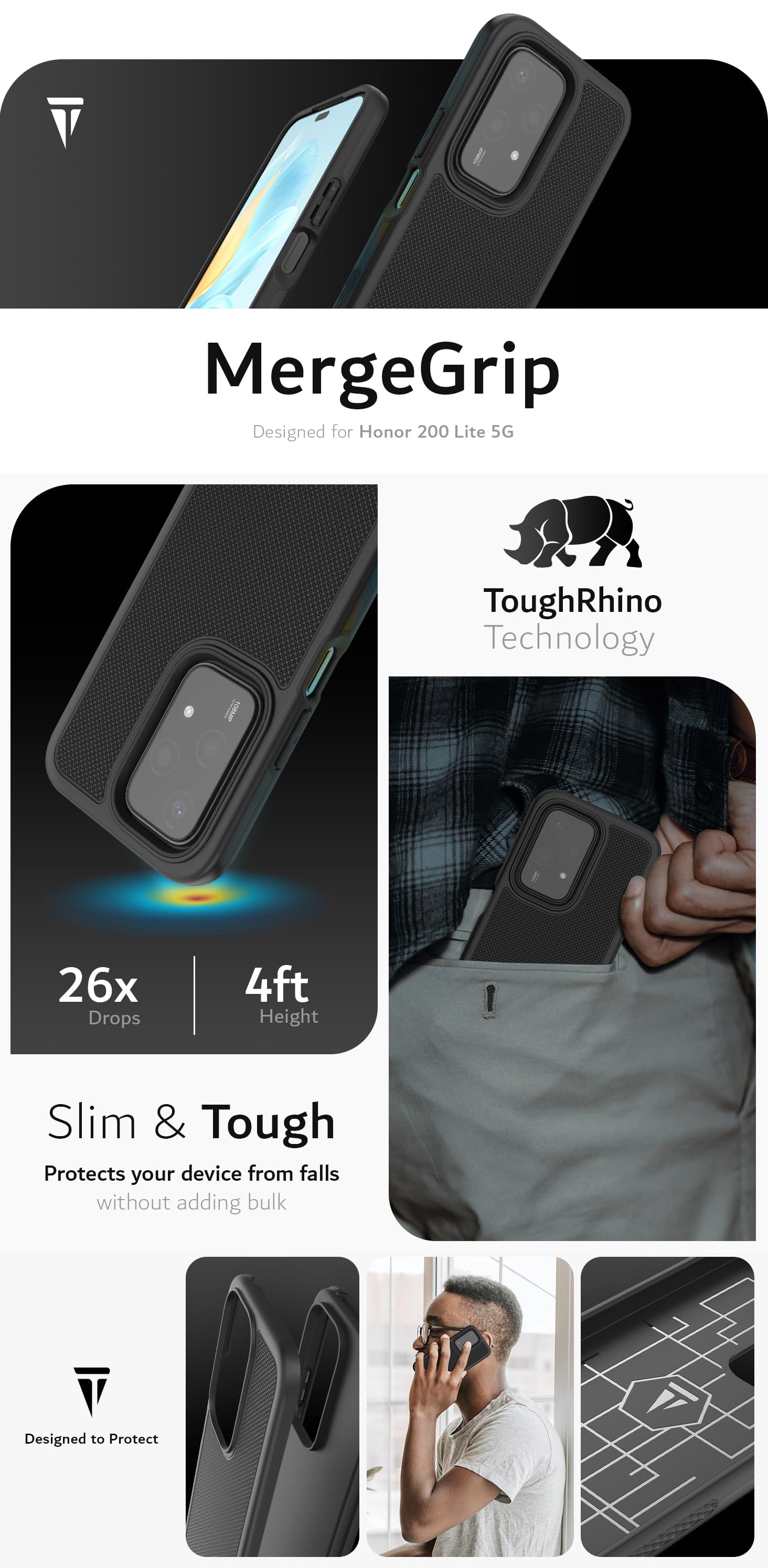 MergeGrip Case for HONOR 200 Lite 5G – Shockproof, Durable, and Slim Dual Layer Protective Cover - TUDIA Products