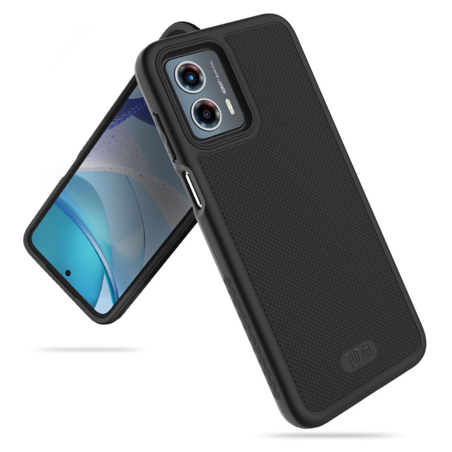 TUDIA MergeGrip Heavy Duty DualShield Case for Motorola Moto G 5G (2023) in Matte Black, offering shockproof protection and enhanced grip