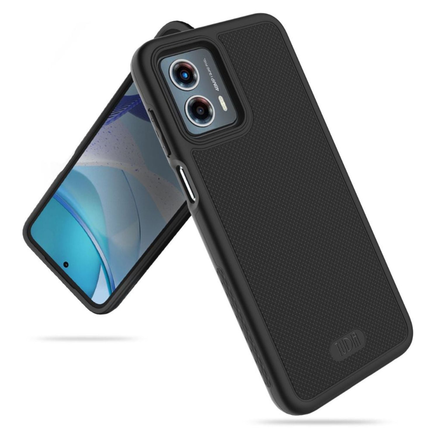 TUDIA MergeGrip Heavy Duty DualShield Case for Motorola Moto G 5G (2023) in Matte Black, offering shockproof protection and enhanced grip