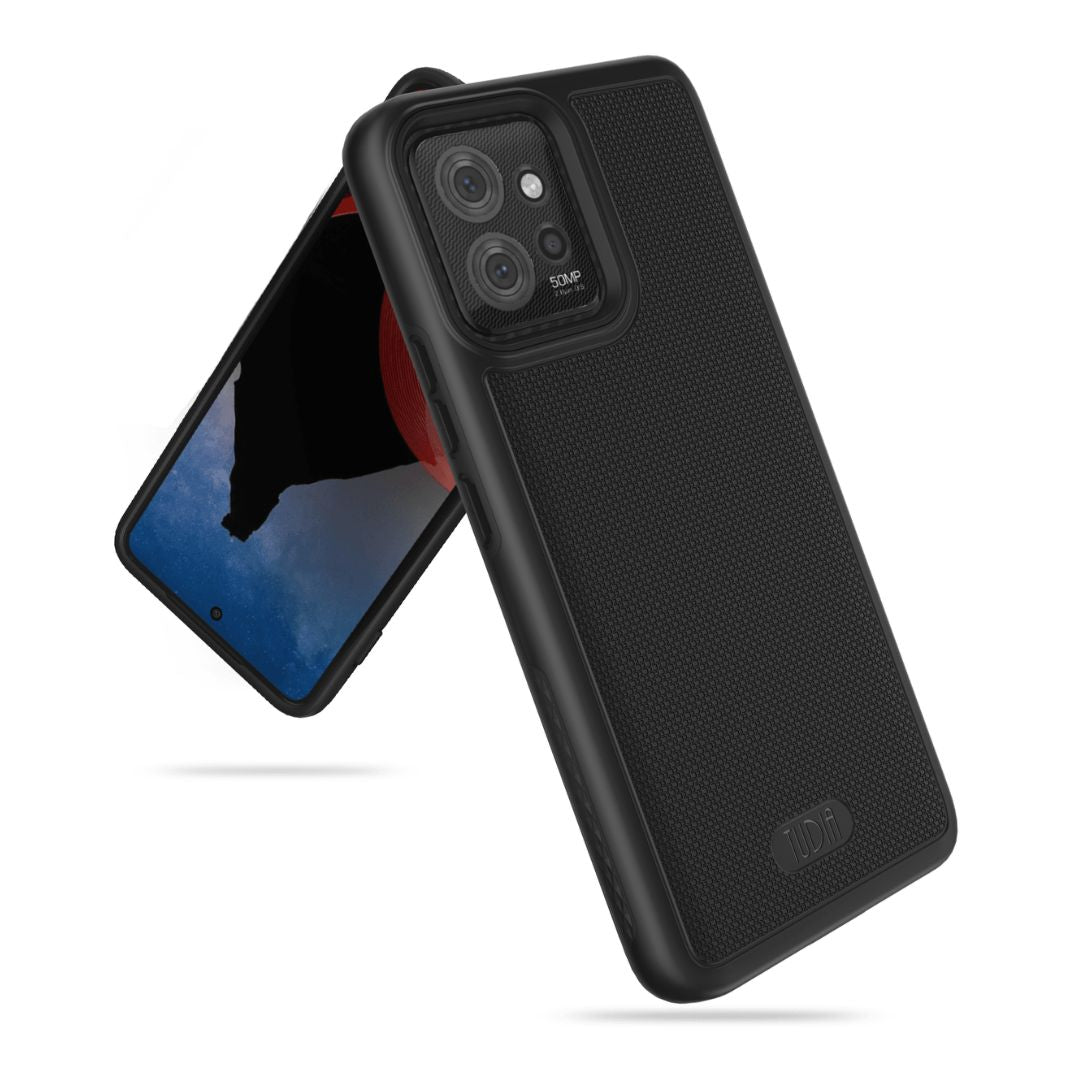 TUDIA MergeGrip heavy-duty protective case for Motorola ThinkPhone in Black, featuring DualShield technology for enhanced durability and grip