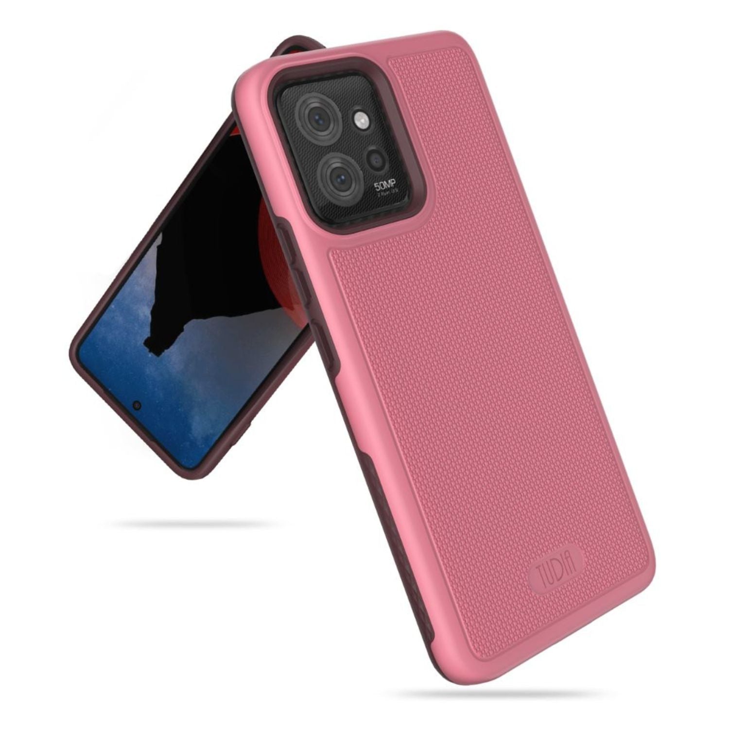  TUDIA MergeGrip heavy-duty protective case for Motorola ThinkPhone in Smokey Pink, featuring DualShield technology for enhanced durability and grip