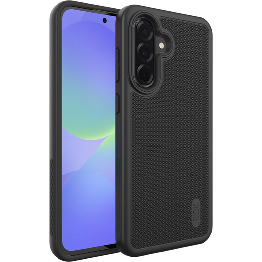 TUDIA black MergeGrip case for Samsung Galaxy A36 5G (2025) with raised edge protection and military-grade drop defense