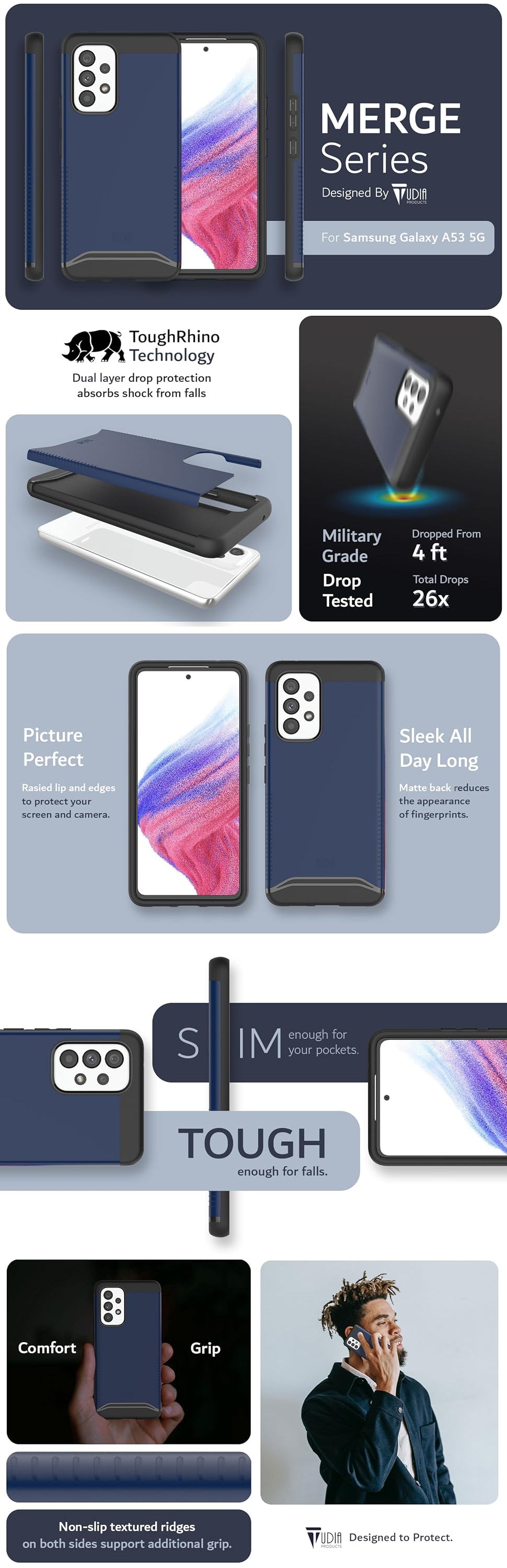 MergeGrip Case for Samsung Galaxy A53 5G – Durable, Shockproof, and Slim Dual Layer Protection - TUDIA Products