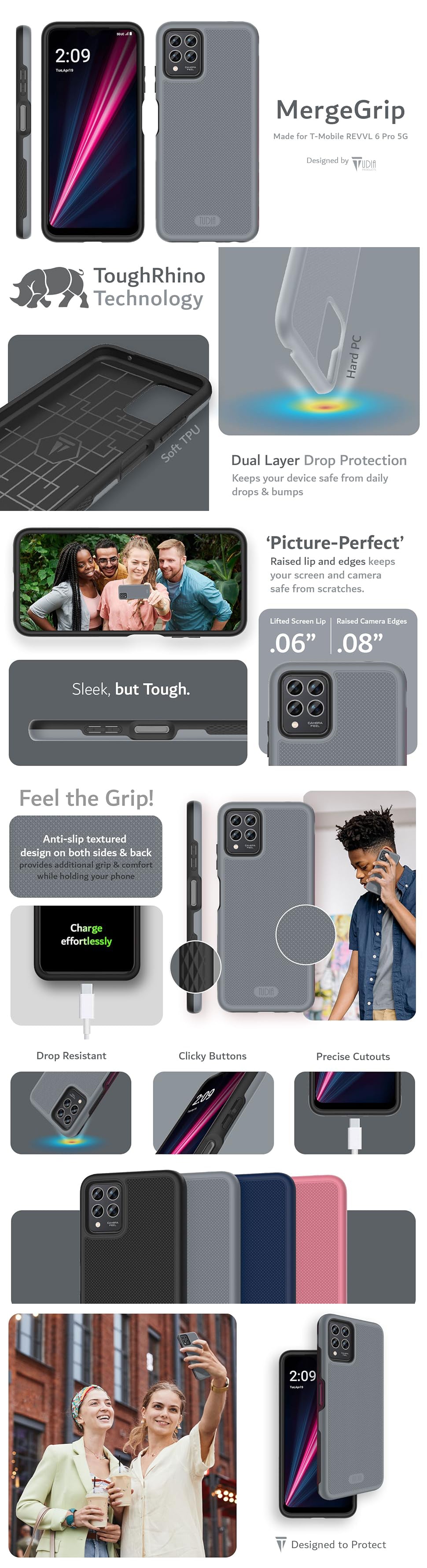 TUDIA MergeGrip Heavy Duty Case for T-Mobile REVVL 6 Pro 5G – Slim, Rugged, Dual Layer Shockproof Cover