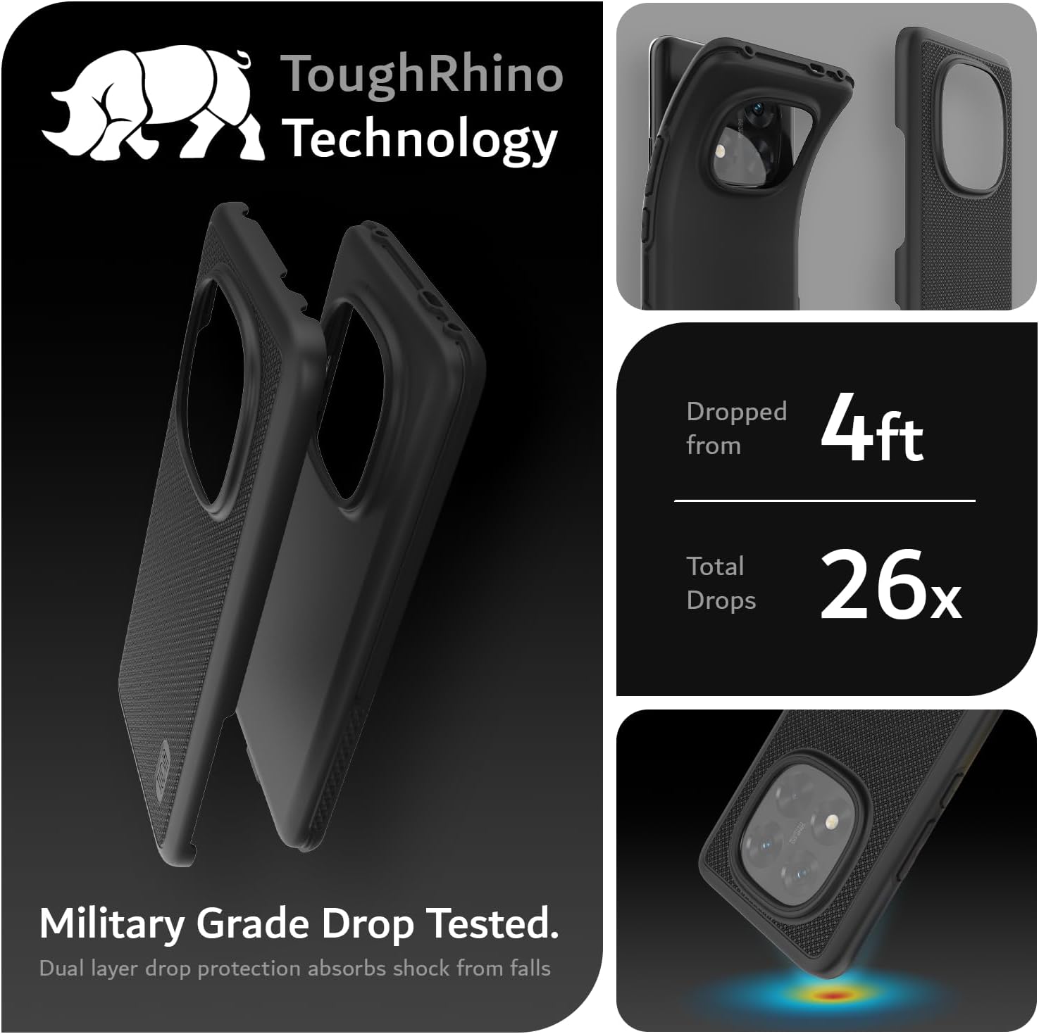 TUDIA MergeGrip Case for Xiaomi Redmi Note 14 Pro Plus 5G (2025) – Military Grade, Shockproof, Black