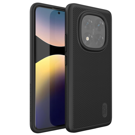 TUDIA black MergeGrip case for Xiaomi Redmi Note 14 Pro Plus 5G 2025 with military-grade drop protection and raised edges