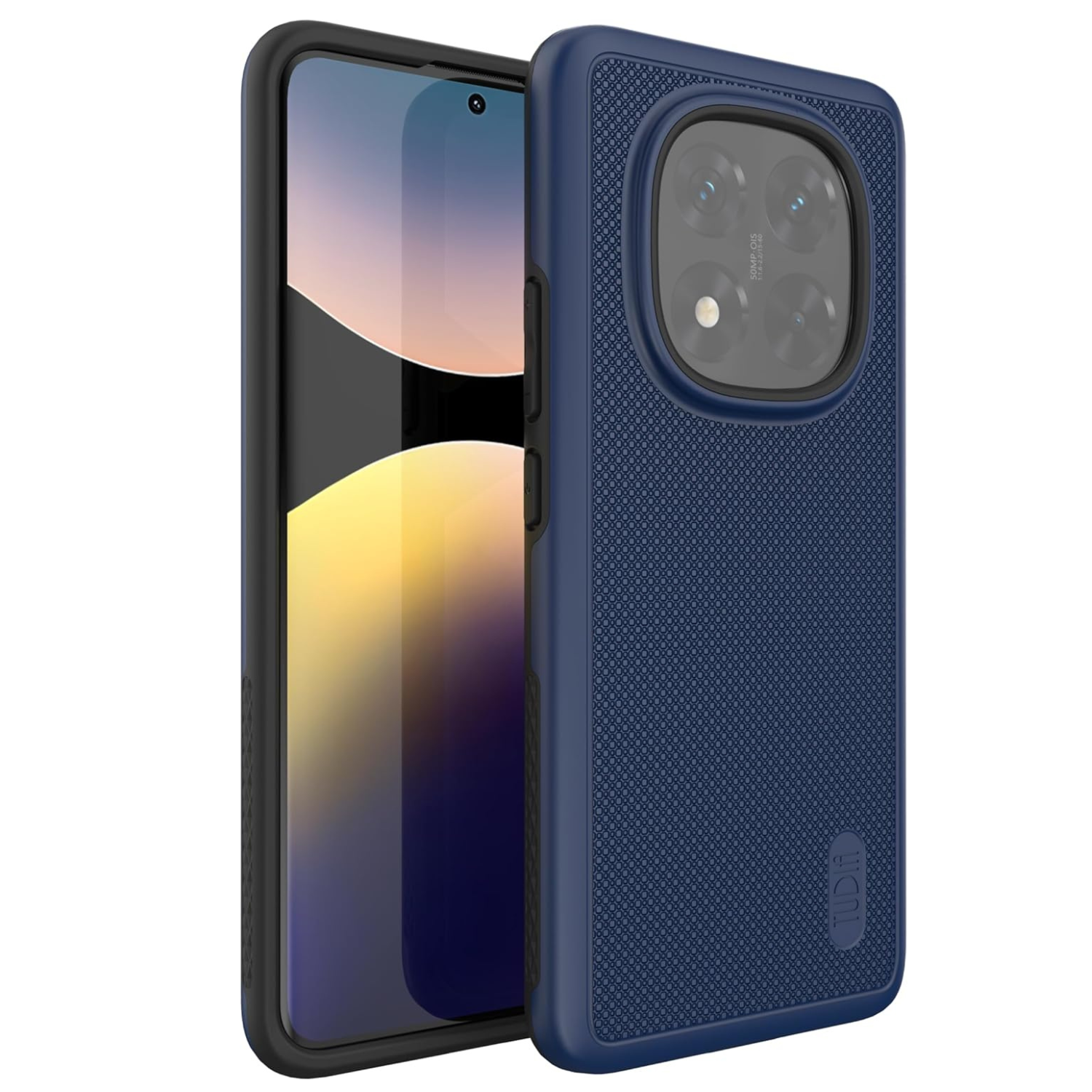 TUDIA indigo blue MergeGrip case for Xiaomi Redmi Note 14 Pro Plus 5G 2025 with military-grade drop protection and raised edges