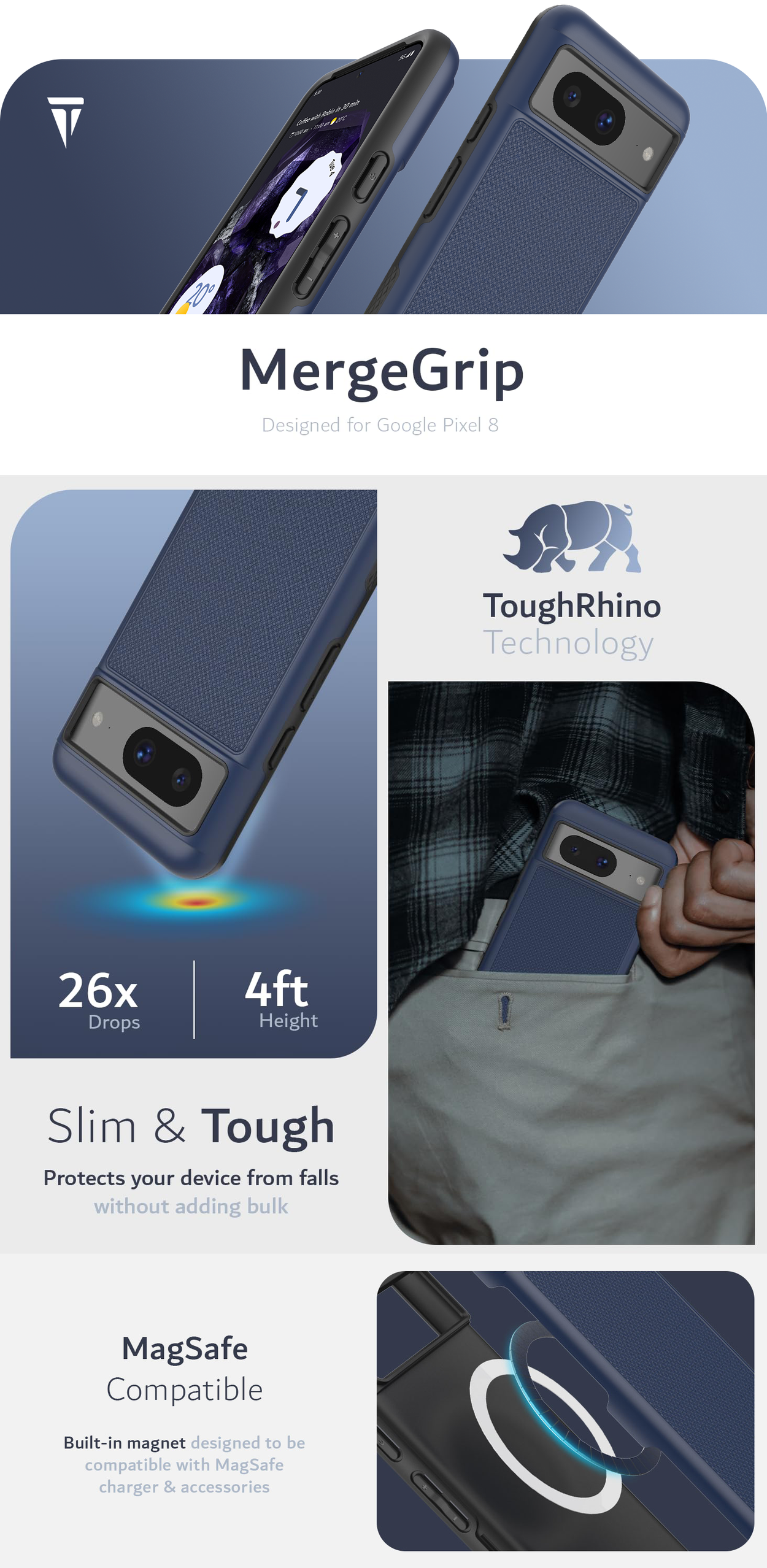 OWKEY Coque Pour Google Pixel 7a, 360 ° Full Body Double Coque Antichoc Housse Protection D