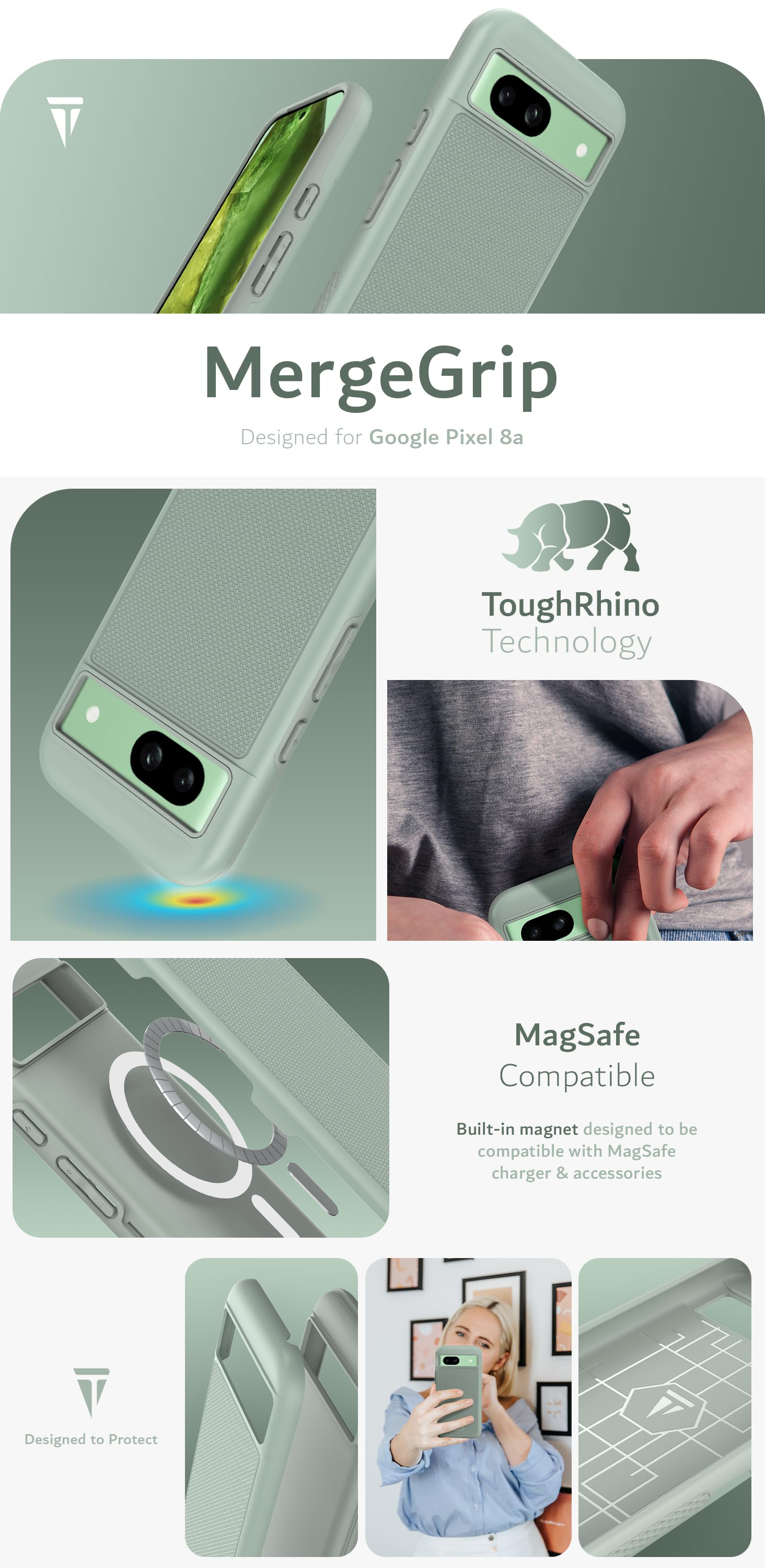 TUDIA MergeGrip Case for Google Pixel 8a – MagSafe Compatible Heavy Duty Protection with Built-In Magnet and Rugged Dual-Layer Design