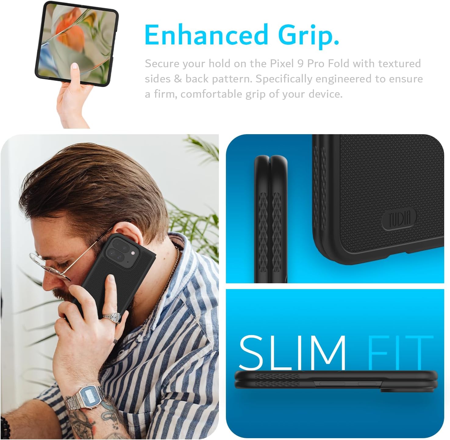 Google Pixel 9 Pro Fold Case (2024) Case MergeGrip Military Grade Dual Layer Protection with Built-in Screen Protector - Heavy Duty Case - TUDIA Products