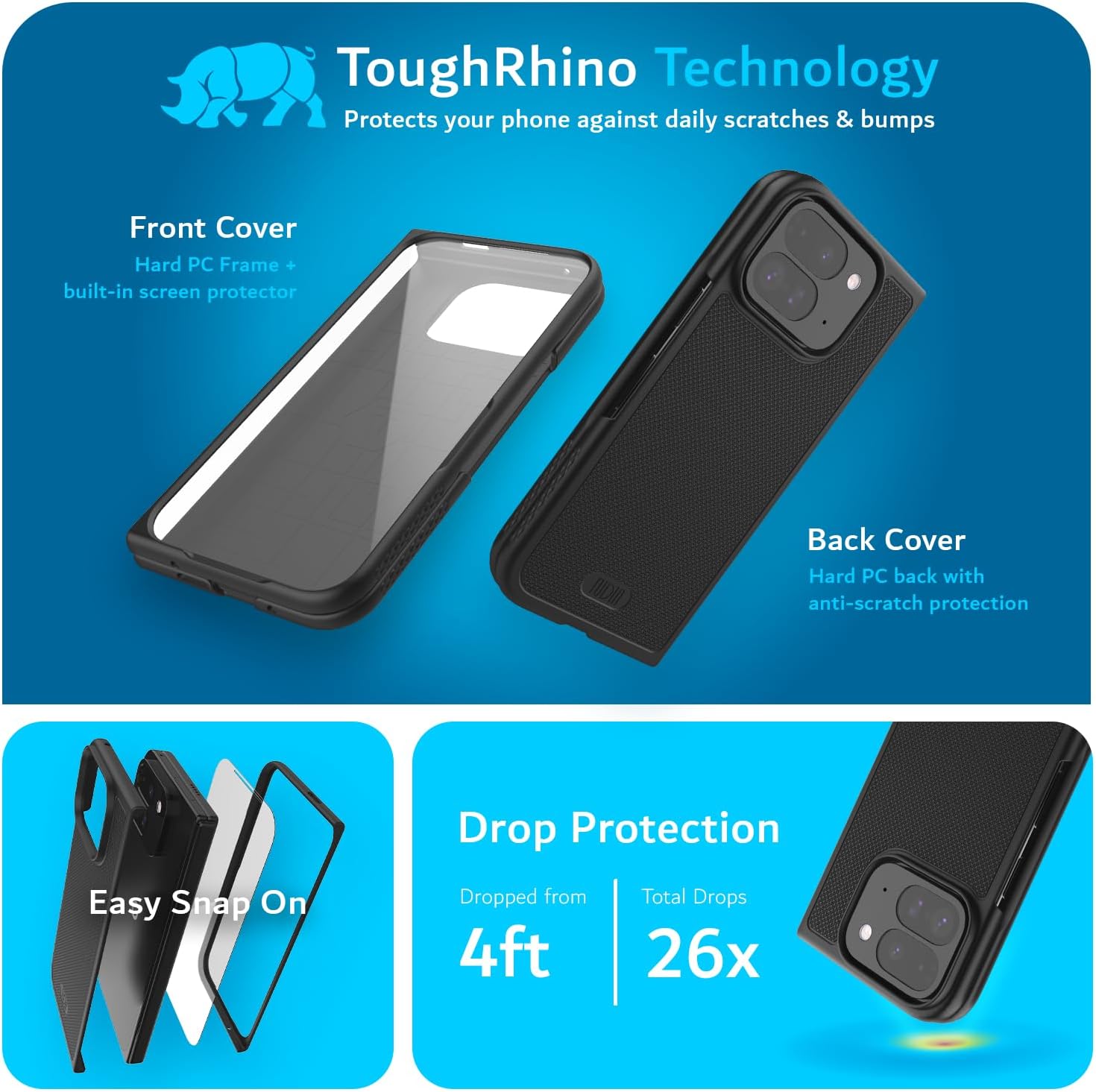 Google Pixel 9 Pro Fold Case (2024) MergeGrip Military Grade Dual Layer Protection with Built-in Screen Protector - Heavy Duty Case - TUDIA Products