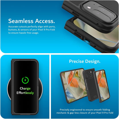Google Pixel 9 Pro Fold Case (2024) MergeGrip Military Grade Dual Layer Proteection with Built-in Screen Protector - Heavy Duty Case - TUDIA Products