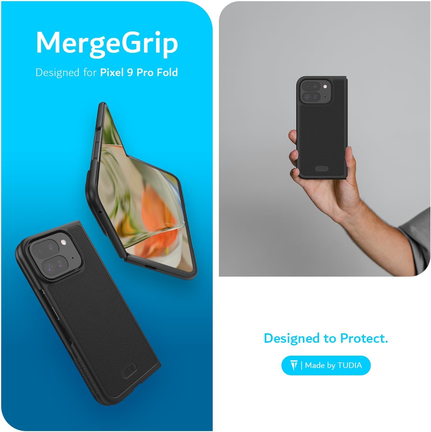 Google Pixel 9 Pro Fold Case (2024) MergeGrip Military Grade Dual Layer Protection with Built-in Screen Protector - Heavy Duty Case - TUDIA Products
