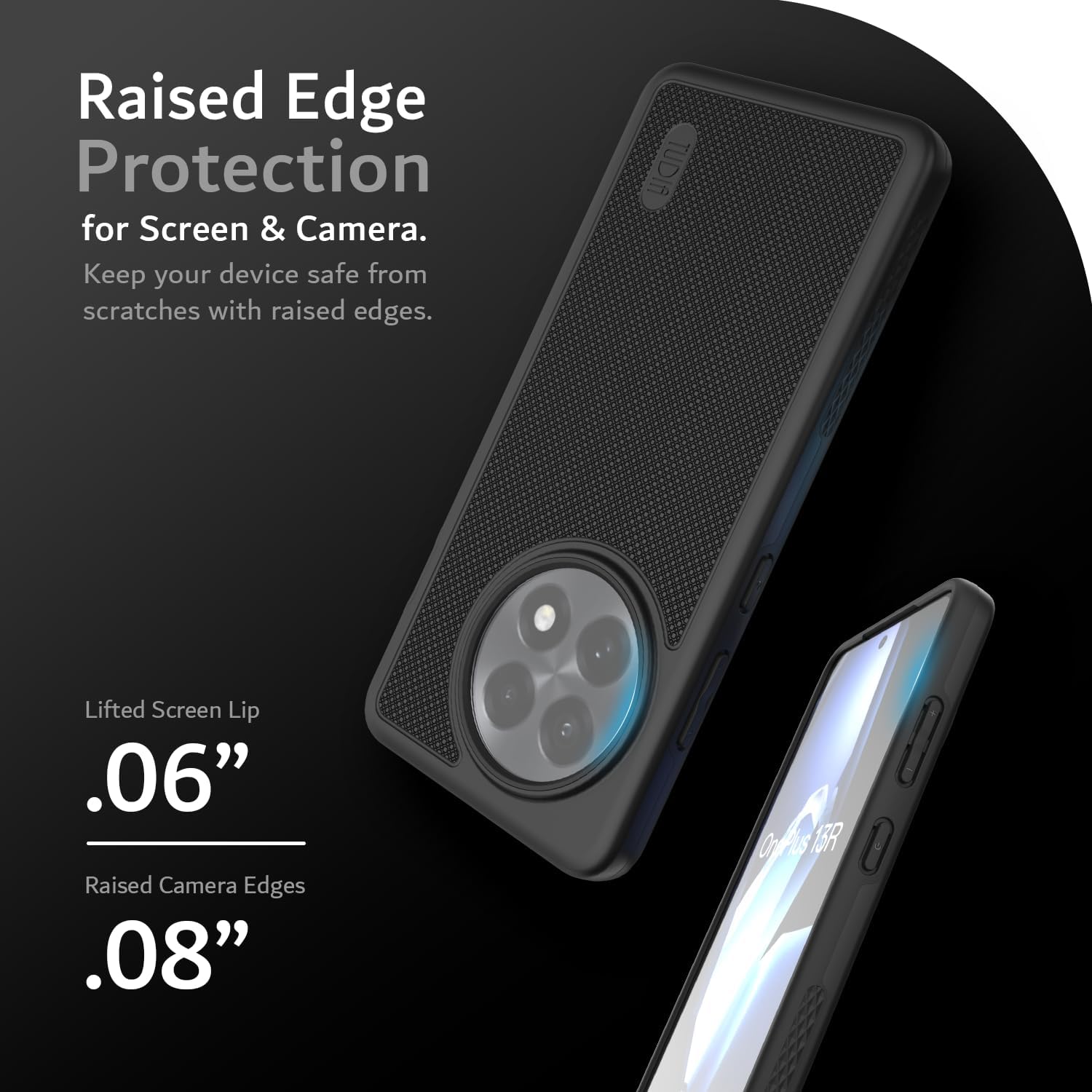 TUDIA Jet Black MergeGrip Case for OnePlus 13R 5G (2025) with Military Grade Drop Protection and Raised Edges
