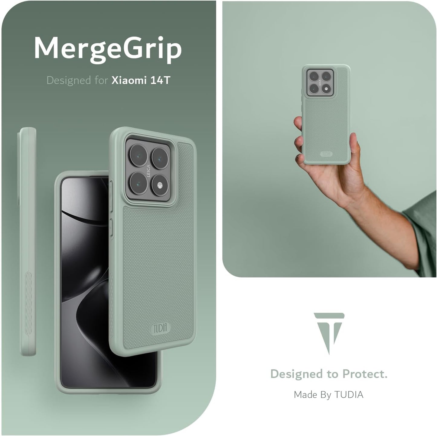 MergeGrip Heavy Duty Green Lily Case for Xiaomi 14T 5G (2024) – Dual-Layer Shockproof Protective Cover - TUDIA Products
