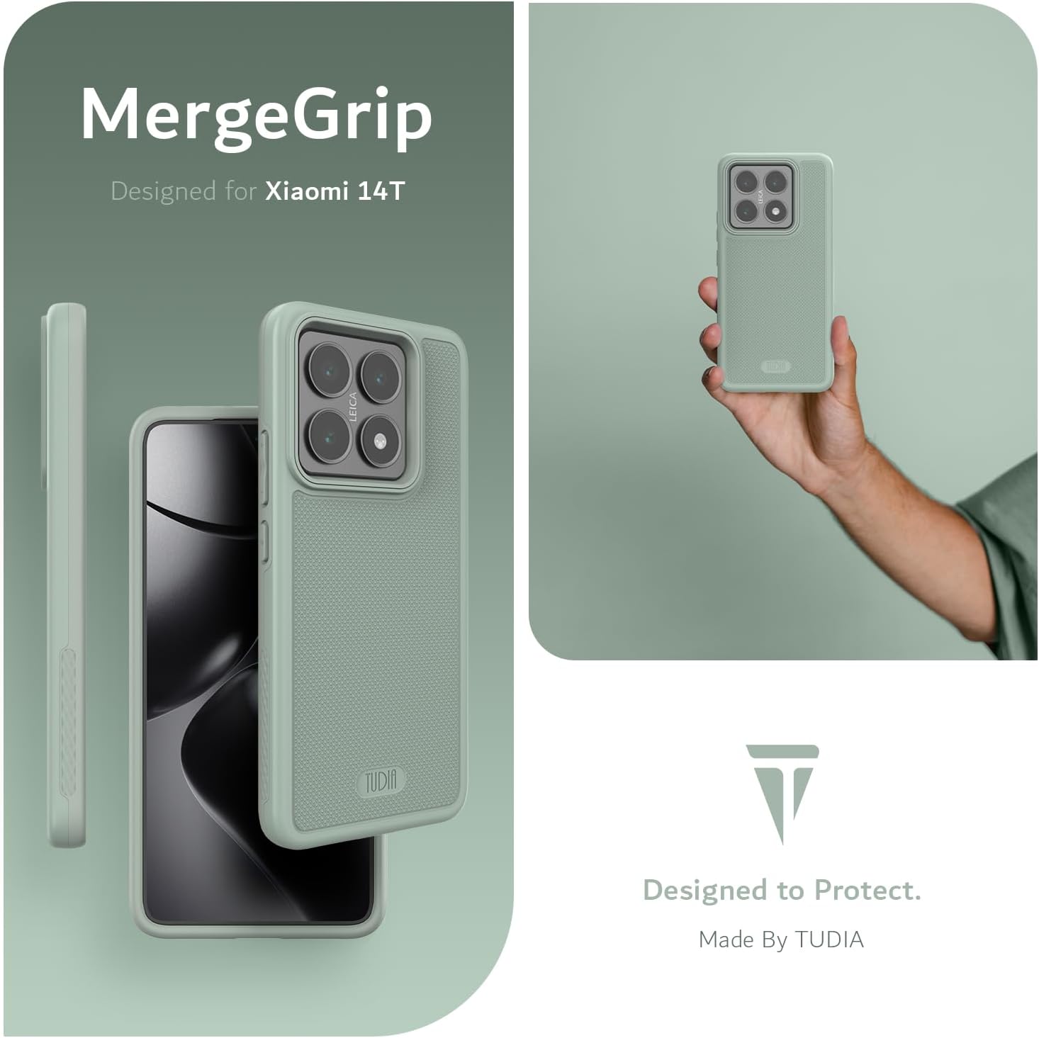 MergeGrip Heavy Duty Green Lily Case for Xiaomi 14T 5G (2024) – Dual-Layer Shockproof Protective Cover - TUDIA Products