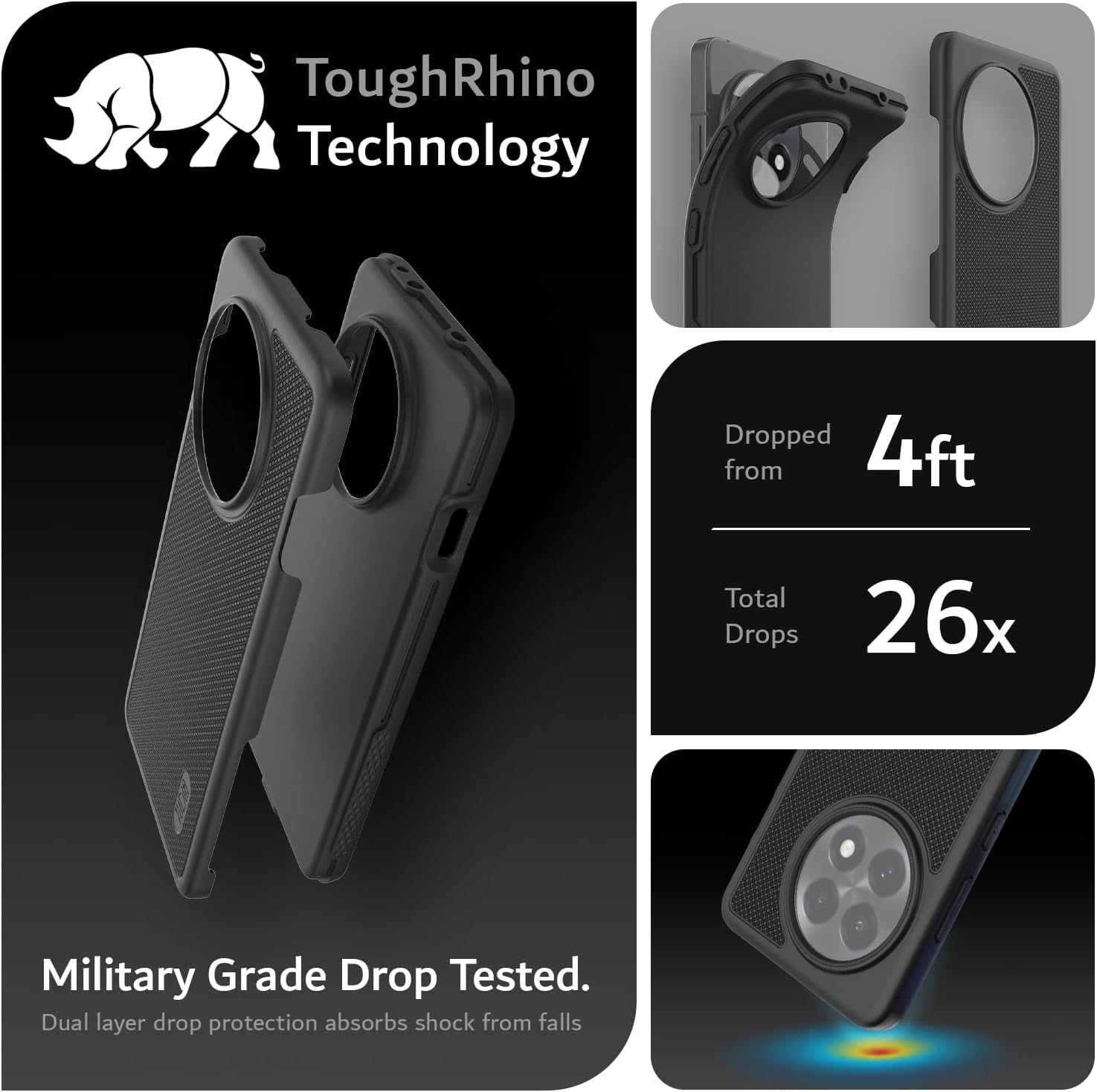 TUDIA Jet Black MergeGrip Case for OnePlus 13R 5G (2025) with Military Grade Drop Protection and Raised Edges
