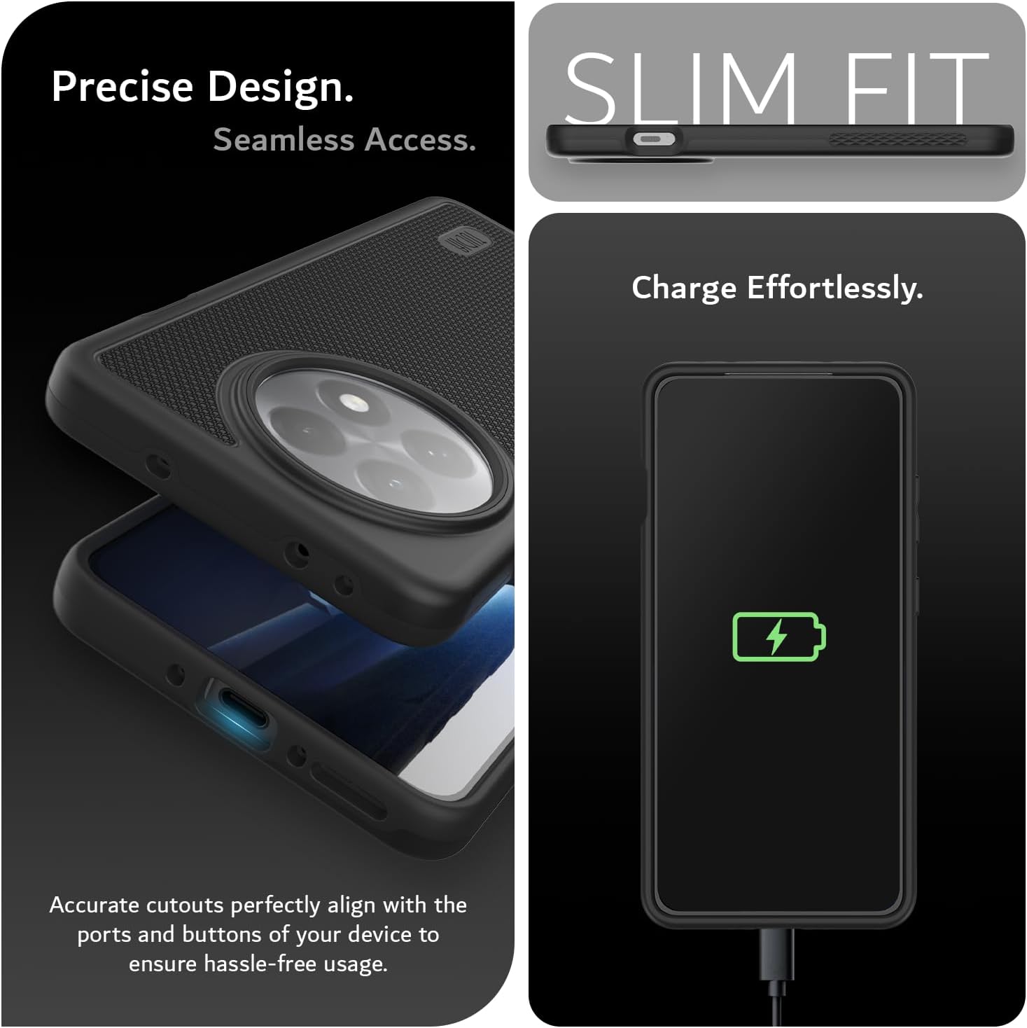 TUDIA Jet Black MergeGrip Case for OnePlus 13R 5G (2025) with Military Grade Drop Protection and Raised Edges

