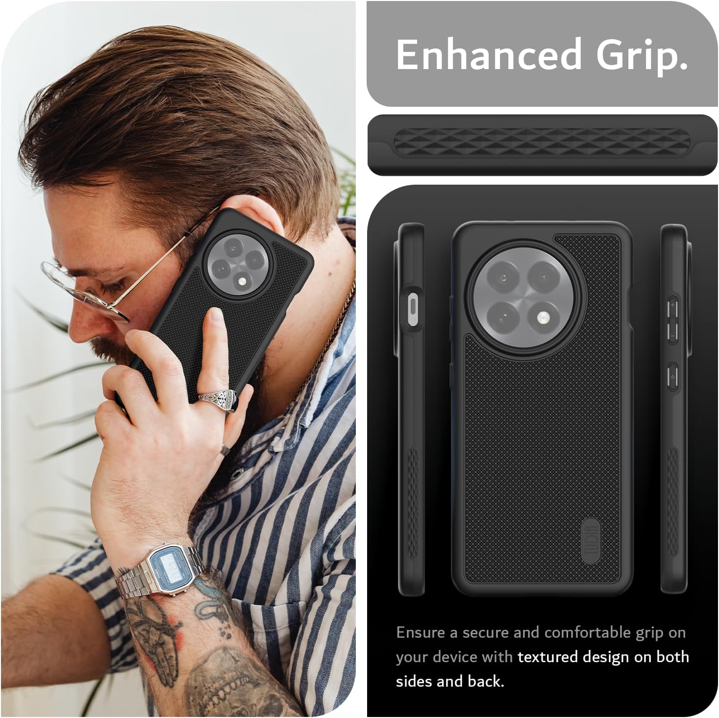 TUDIA Jet Black MergeGrip Case for OnePlus 13R 5G (2025) with Military Grade Drop Protection and Raised Edges
