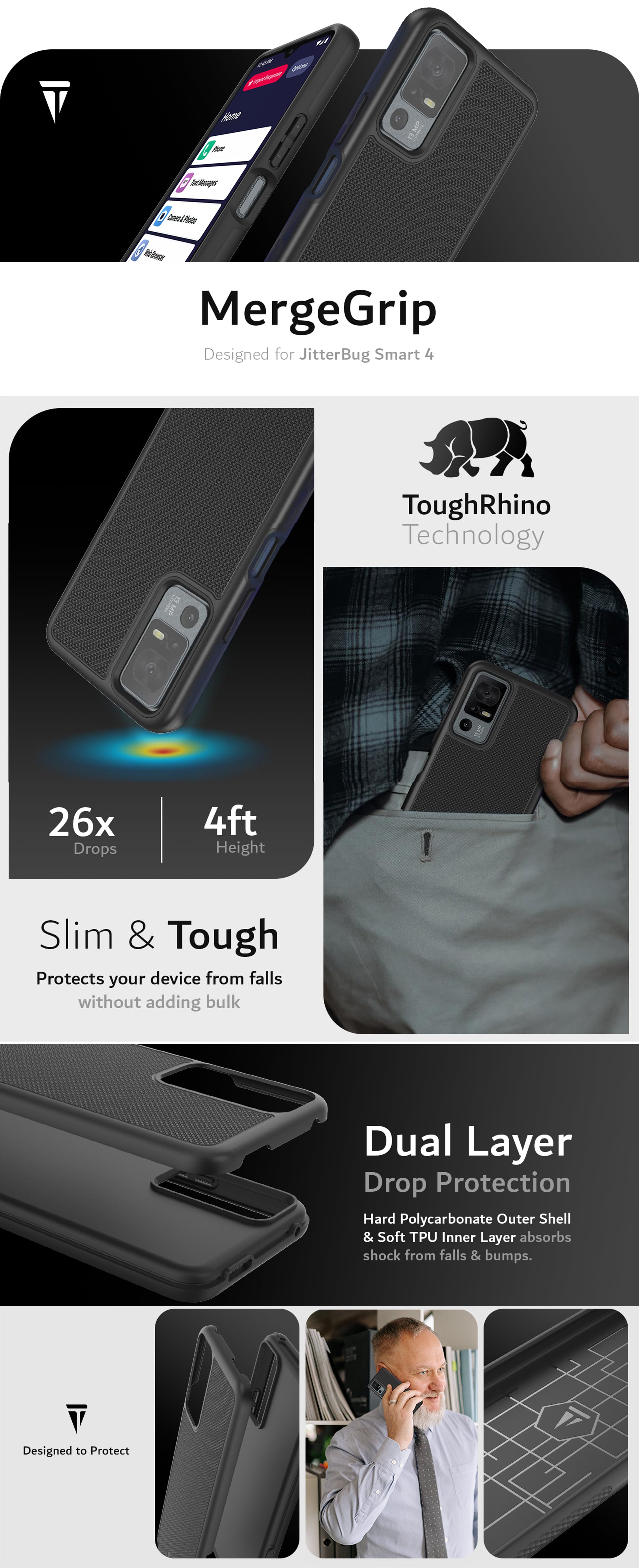 TUDIA MergeGrip Case for Jitterbug Smart 4 – Slim Fit, Heavy Duty Protection with Enhanced Grip