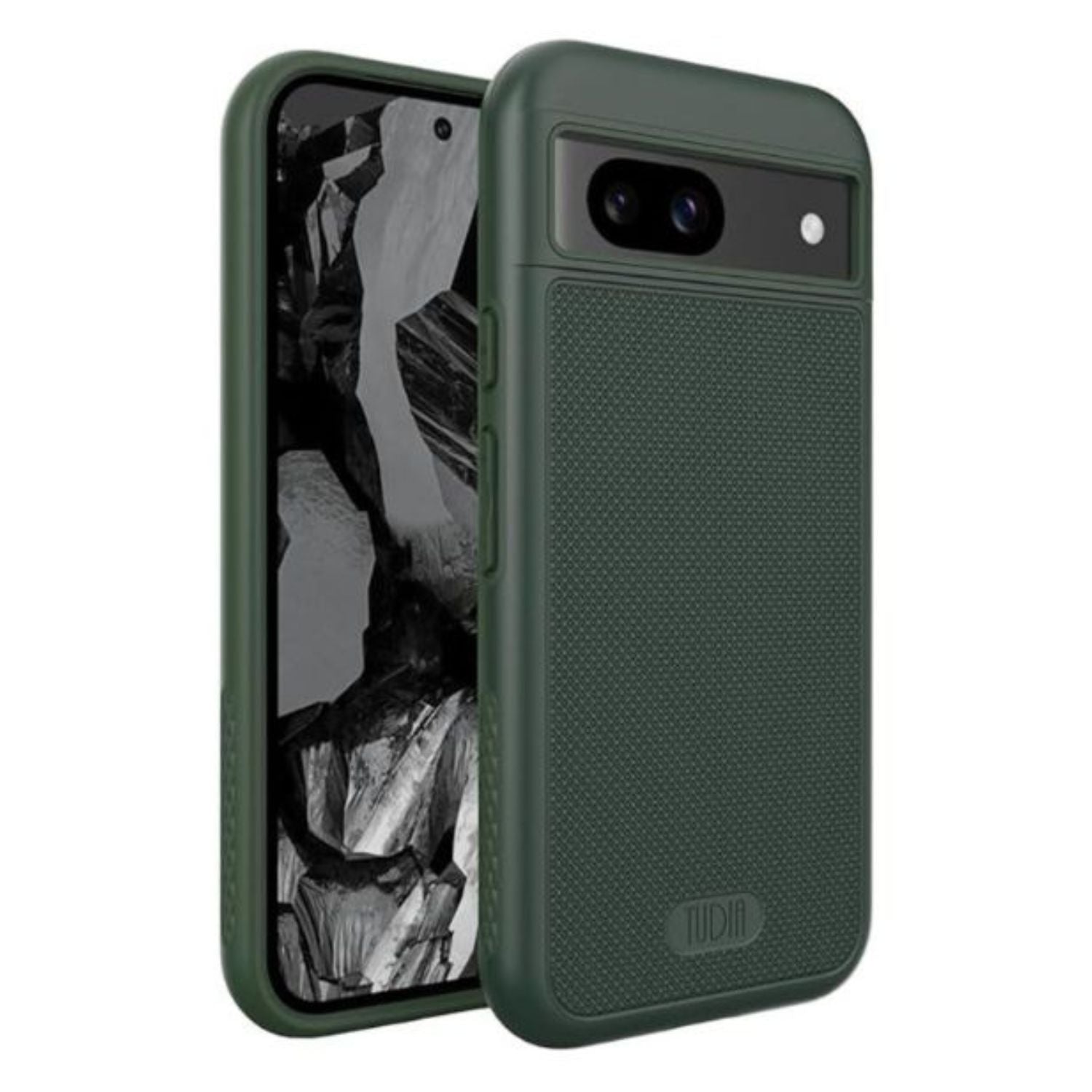 TUDIA MergeGrip pine green case for Google Pixel 8a, MagSafe compatible with built-in magnet, slim and shockproof design.