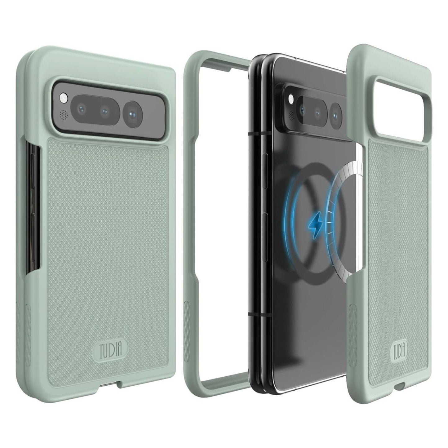 TUDIA MergeGrip MagSafe Compatible Case for Google Pixel Fold in Green Lily – Slim, Shockproof, and Protective with Built-In Magnet