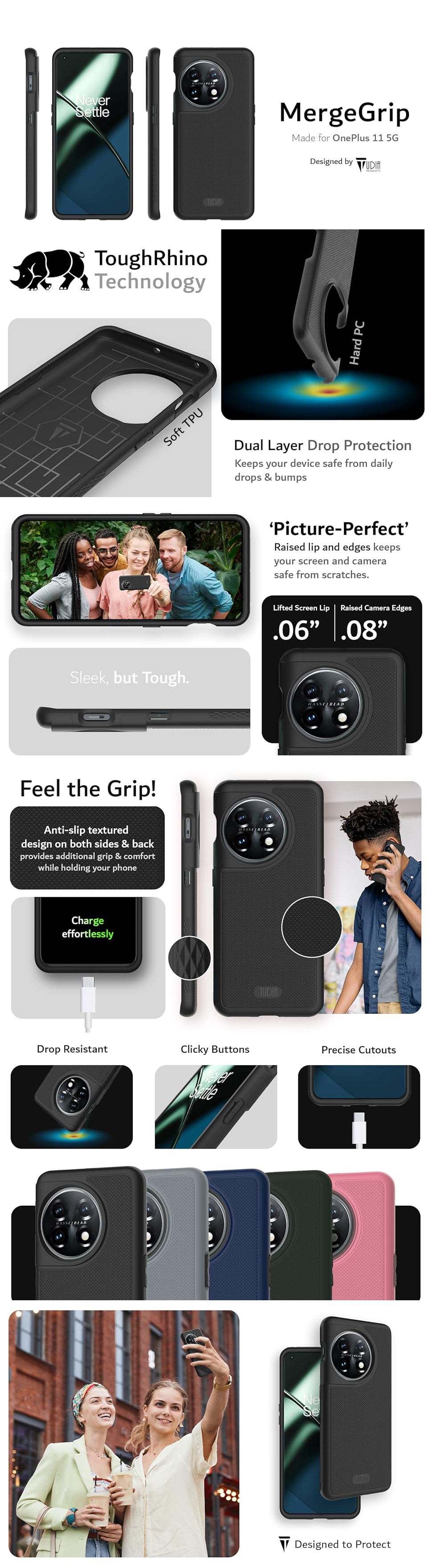 Designed for OnePlus 11 Case, TUDIA MergeGrip Dual Layer Grip Cover Case