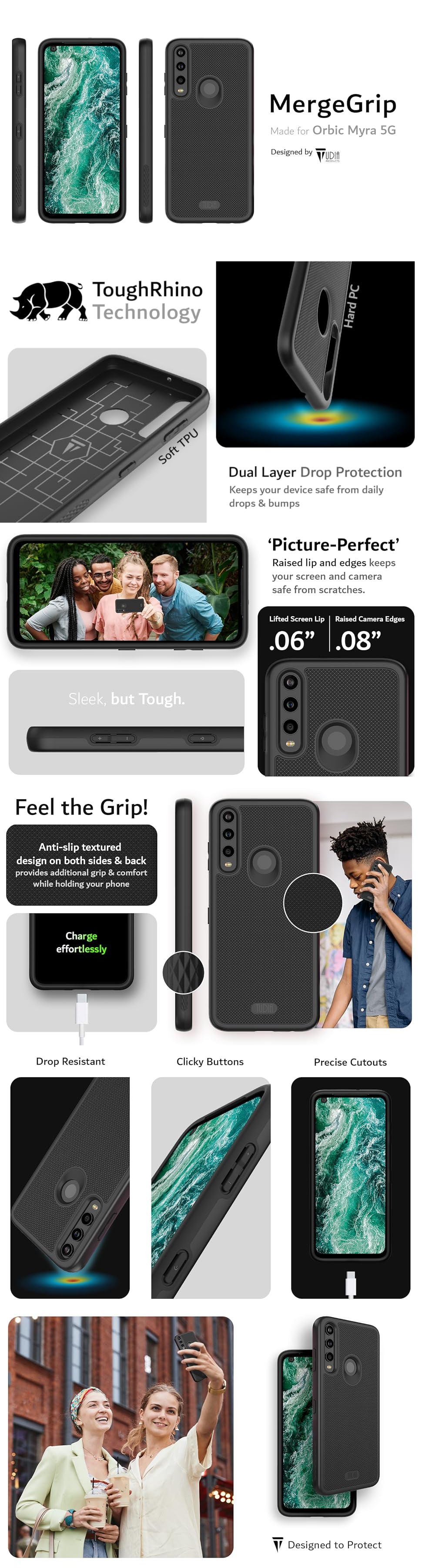 Designed for Orbic Myra 5G UW Case, TUDIA MergeGrip Dual Layer Grip Cover