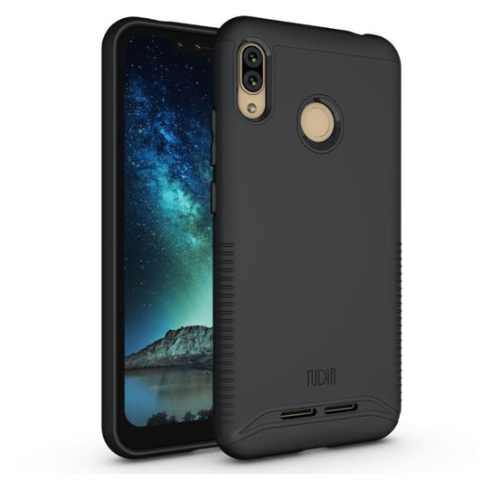 TUDIA Merge Heavy Duty Dual Layer Case for BLU VIVO XL4 in Matte Black, offering rugged protection and a sleek design