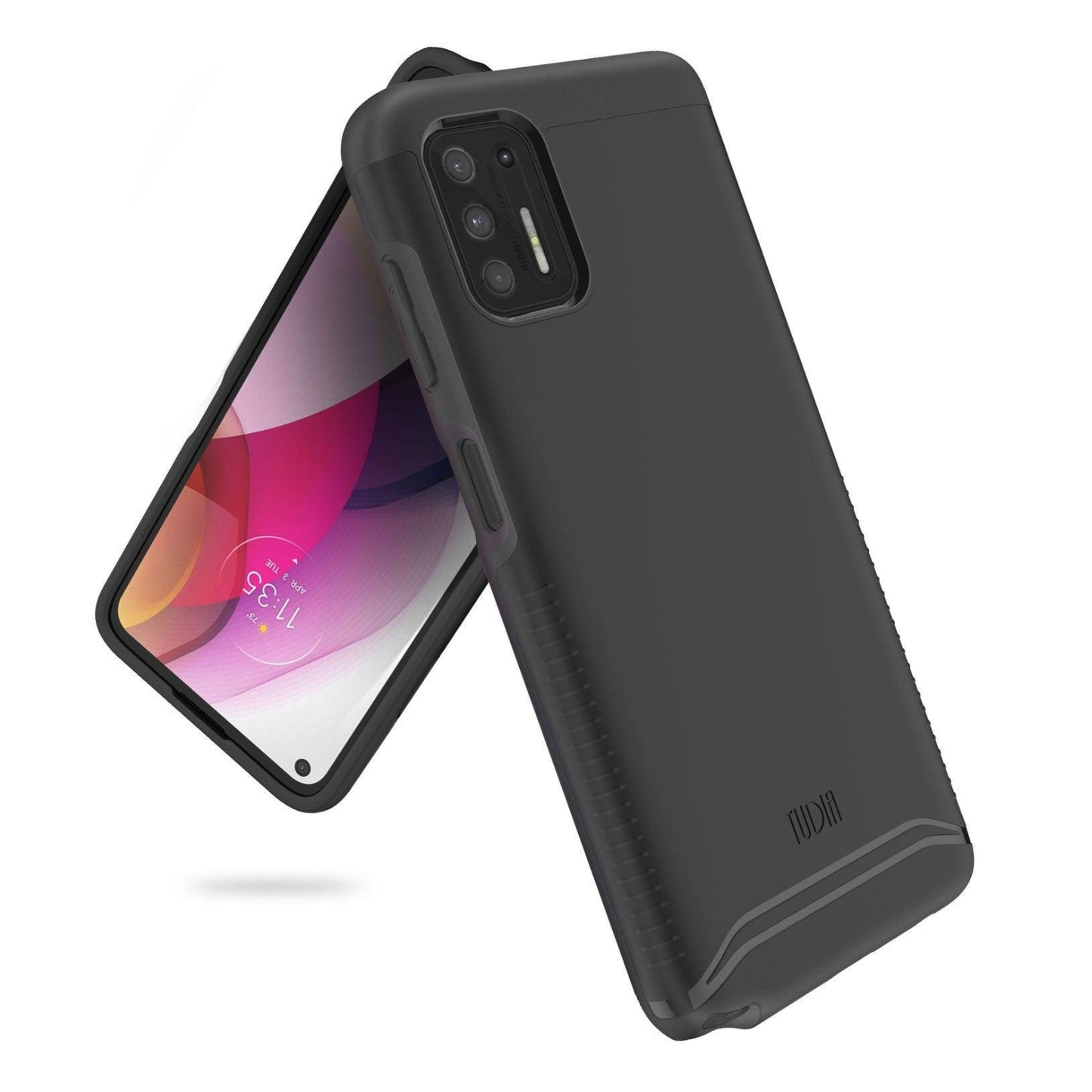 TUDIA Merge heavy-duty dual-layer case for Motorola Moto G Stylus (2021) 4G in matte black, offering rugged protection