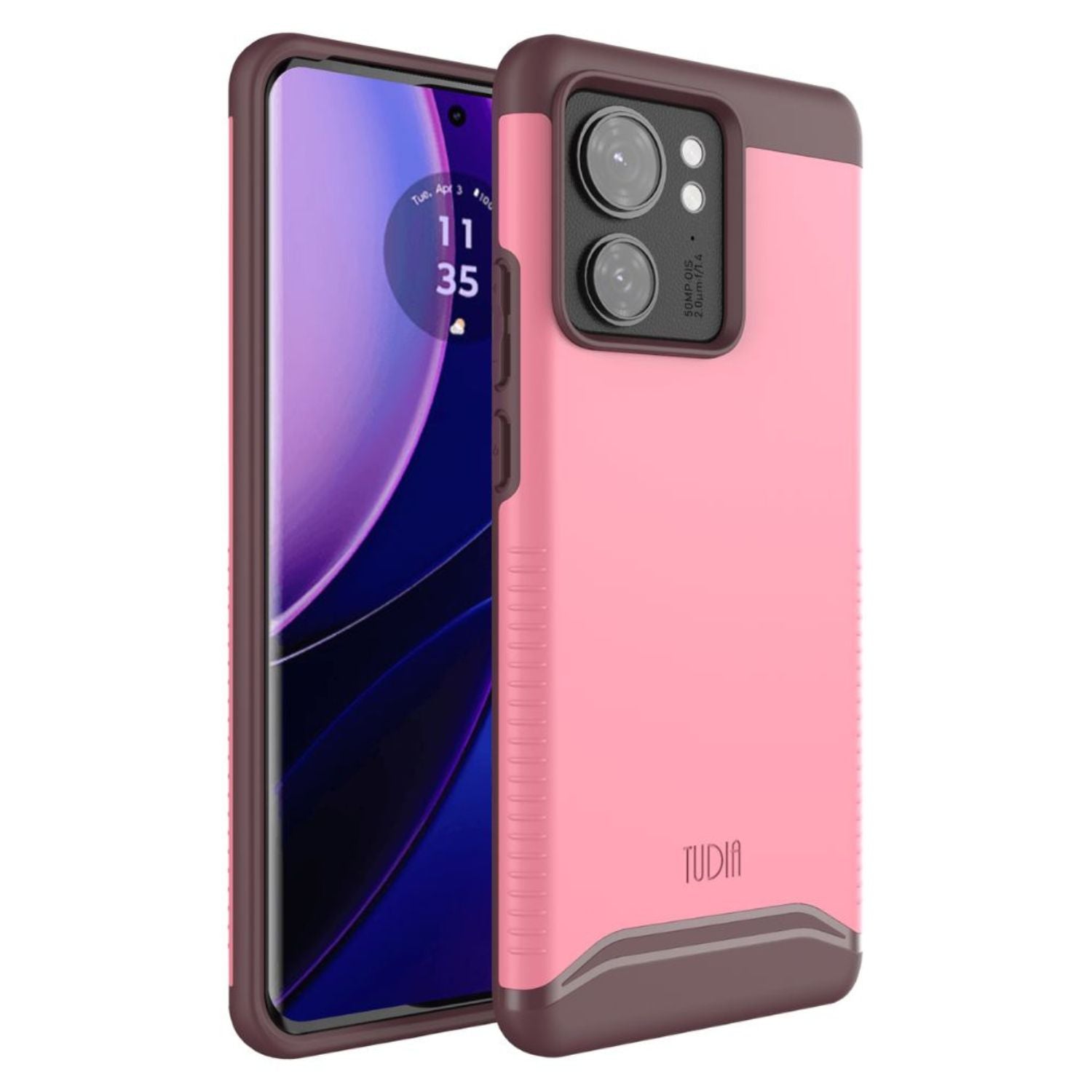 TUDIA Merge Heavy Duty Dual-Layer Case for Motorola Edge (2023) / Edge 40 in Smokey Pink, featuring rugged protection and a slim design