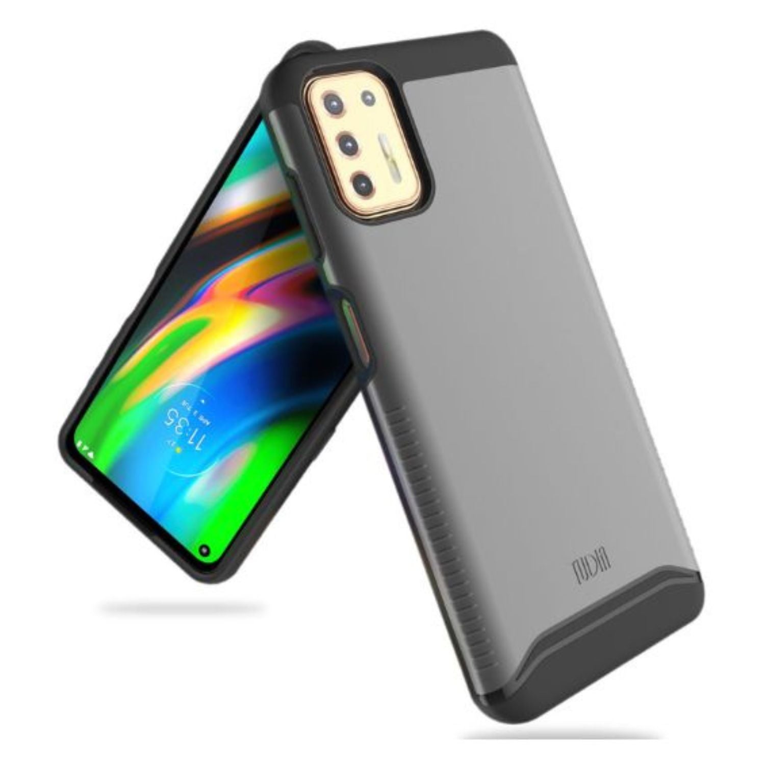 TUDIA Merge Heavy Duty Dual-Layer Case for Motorola Moto G9 Plus in Metallic Slate, offering shockproof protection and a sleek design