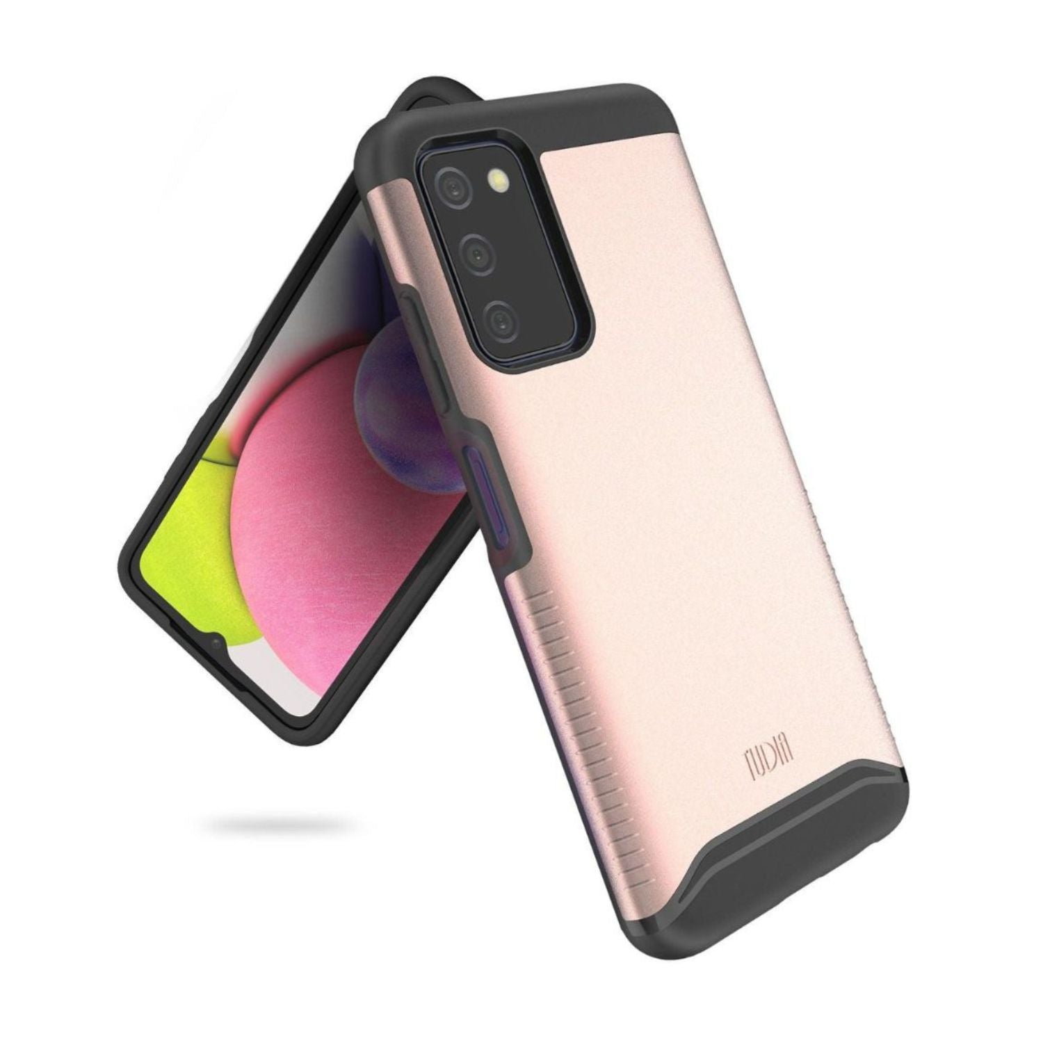 TUDIA Merge heavy-duty dual-layer case for Samsung Galaxy A03S in rose gold, offering durable protection and a sleek design