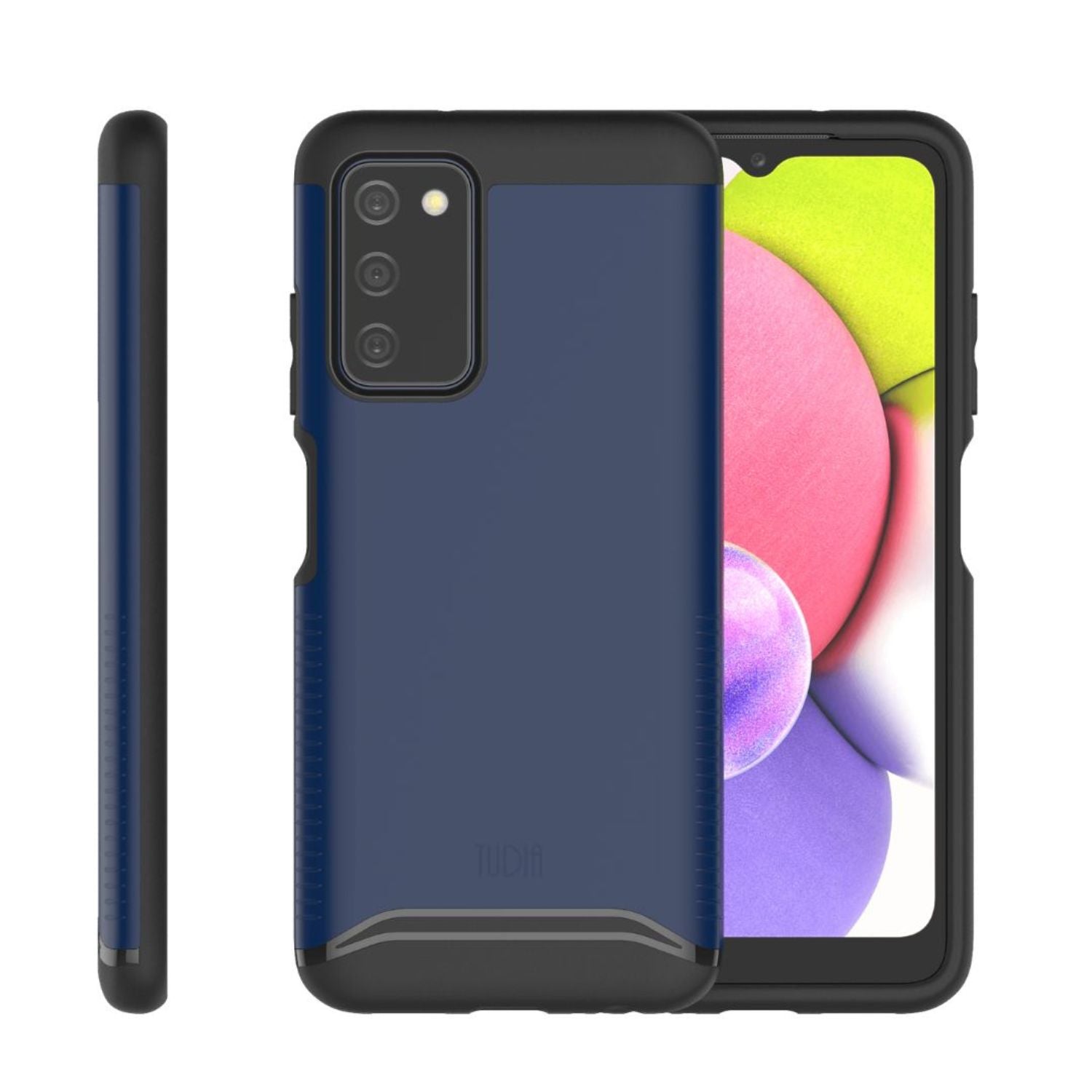 TUDIA Merge heavy-duty dual-layer case for Samsung Galaxy A03S in Indigo Blue, offering rugged protection and a sleek design