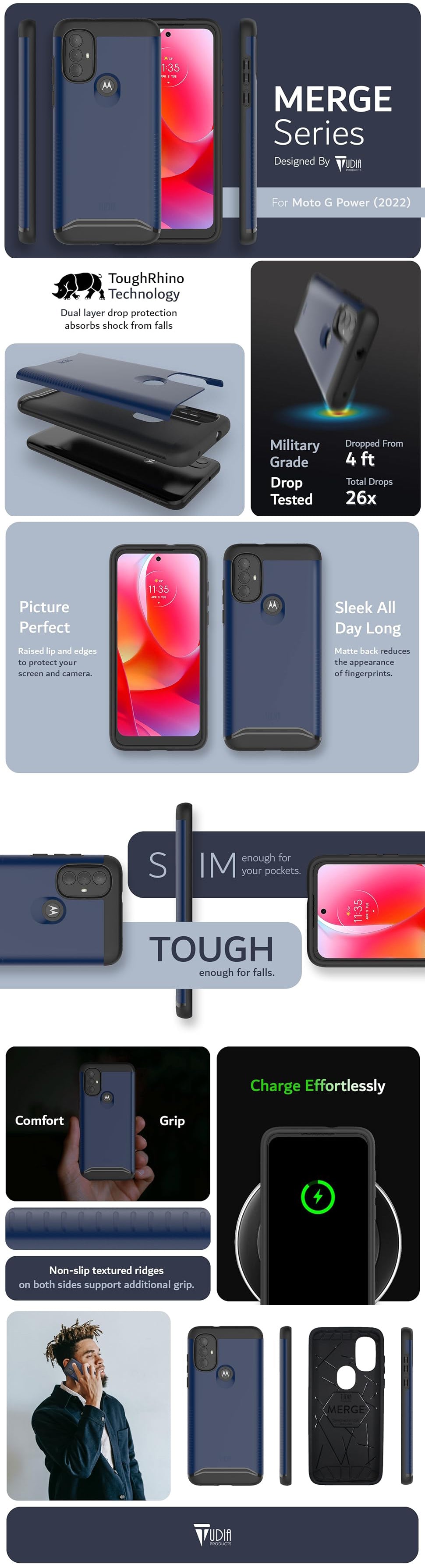 Merge Series Heavy Duty Dual Layer Case for Motorola Moto G Power (2022) – Shockproof and Durable Protection - TUDIA Products