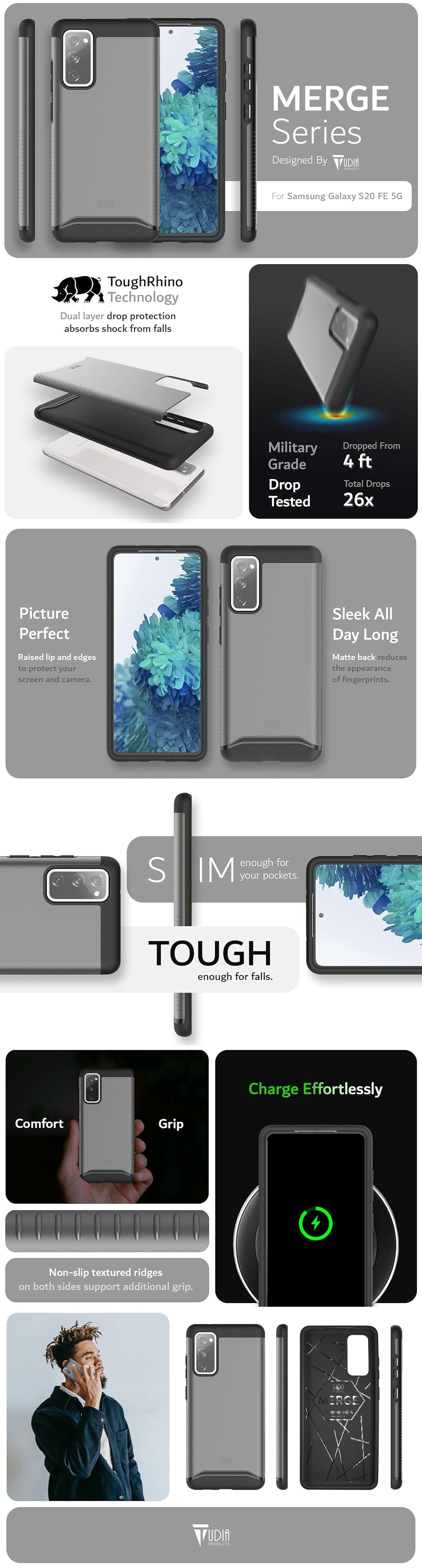 Merge Series Case for Samsung Galaxy S20 FE 5G – Shockproof, Durable, and Slim Dual Layer Protective Cover - TUDIA Products