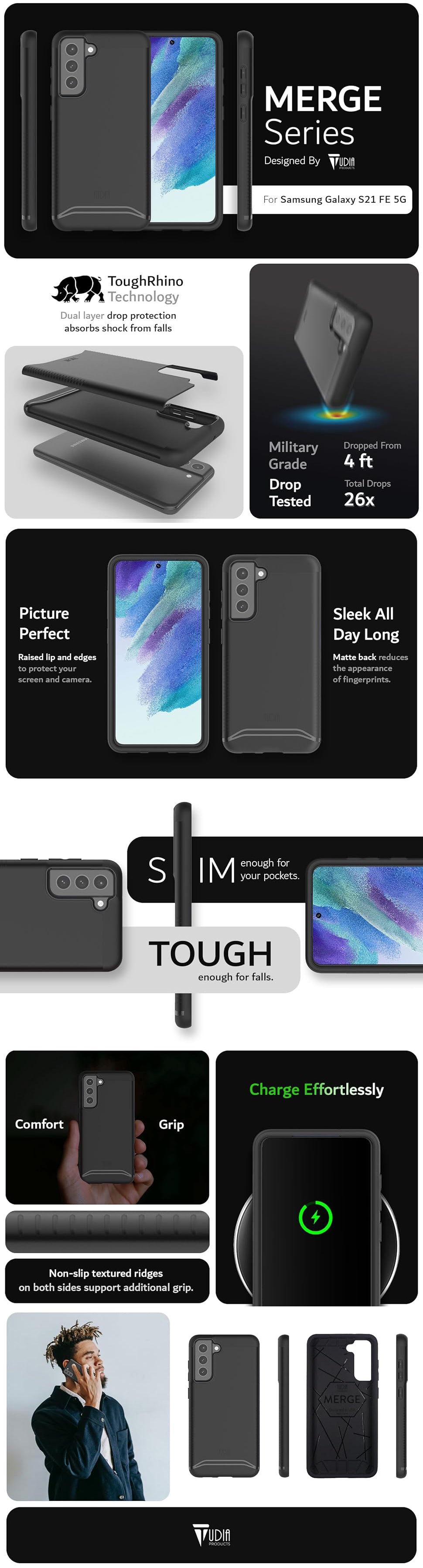 Merge Series Case for Samsung Galaxy S21 FE 5G – Dual Layer Shockproof Protection and Durable Design - TUDIA Products
