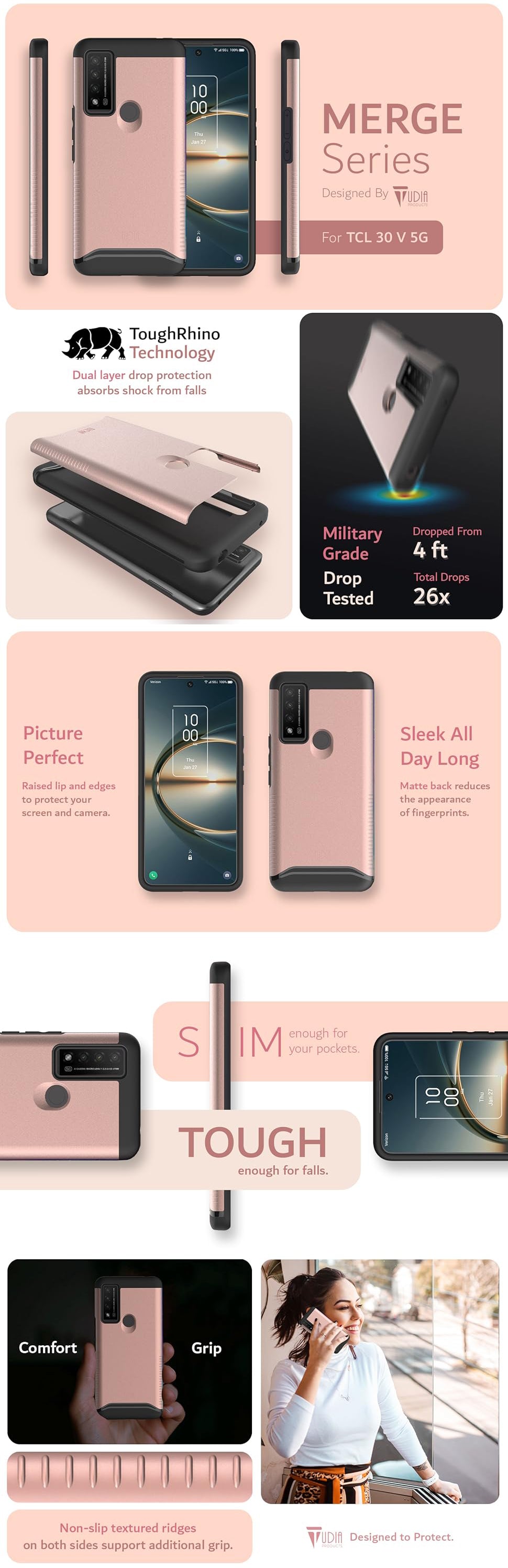 Merge Series Case for TCL 30 V 5G – Durable, Shockproof Dual Layer Protection - TUDIA Products
