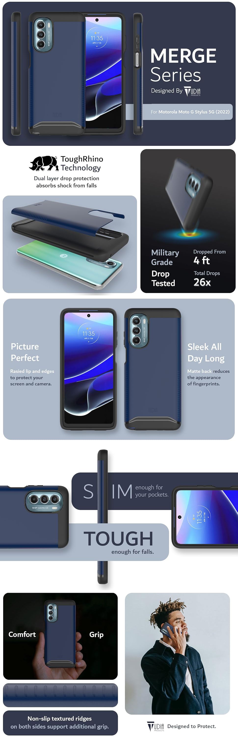 TUDIA Merge Series Case for Motorola Moto G Stylus 5G (2022) – Heavy Duty, Dual Layer, Shockproof Protection