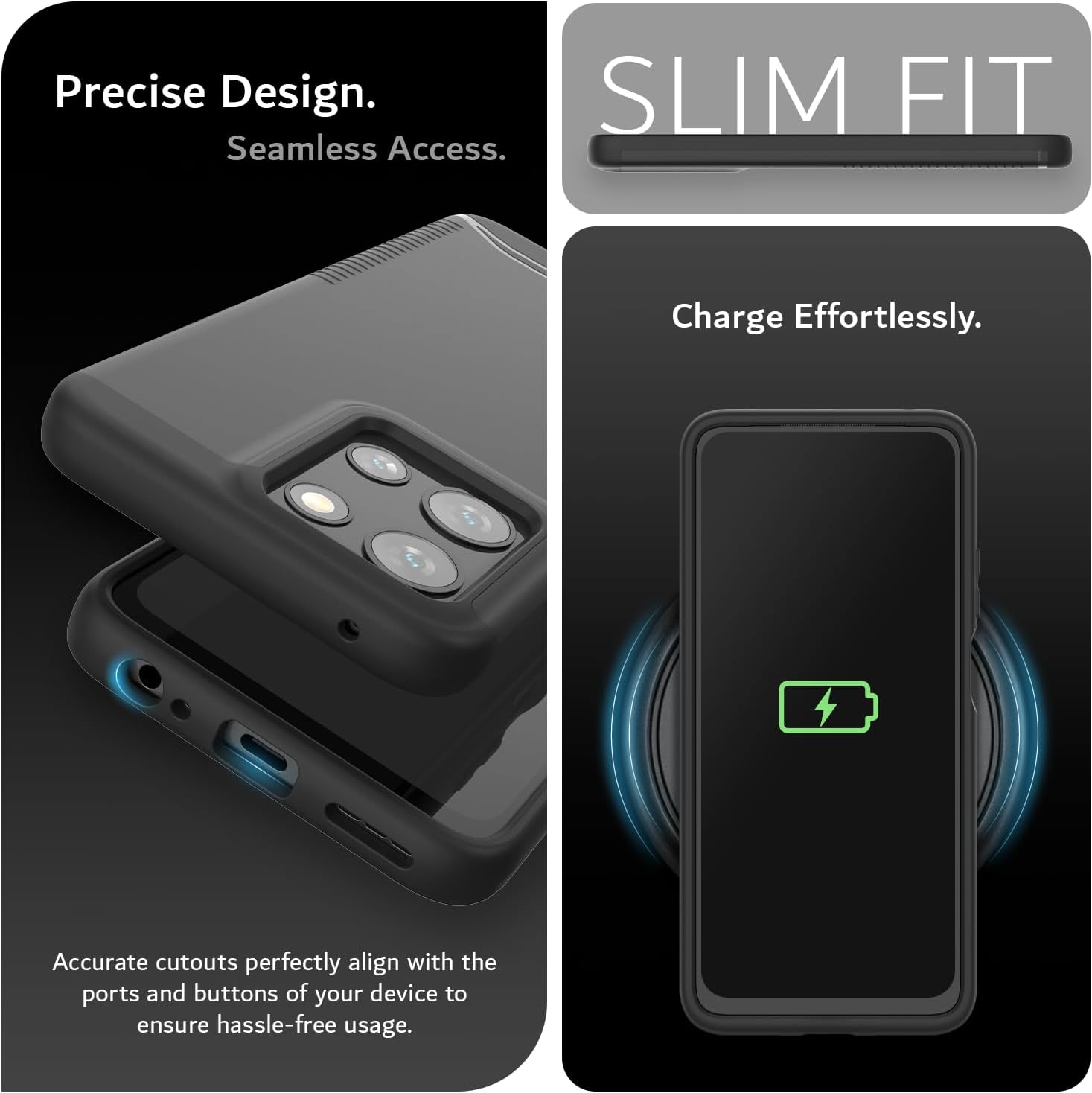 TUDIA Merge jet black rugged case for Moto G Play 5G 2025 with raised edges and enhanced grip
