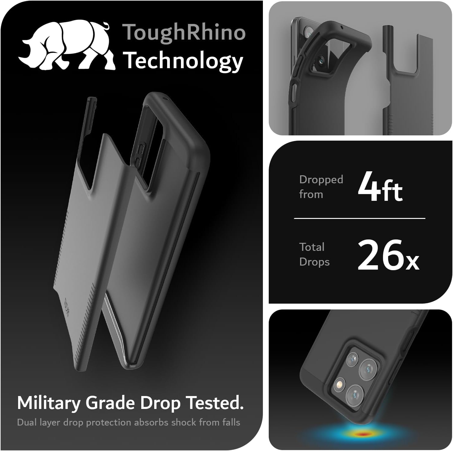 TUDIA Merge jet black rugged case for Moto G Play 5G 2025 with raised edges and enhanced grip

