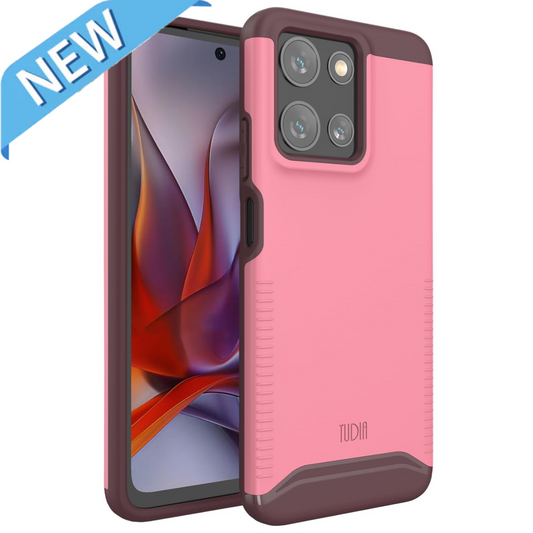 TUDIA Merge smokey pink rugged case for Moto G Play 5G 2025 with raised edges and enhanced grip

