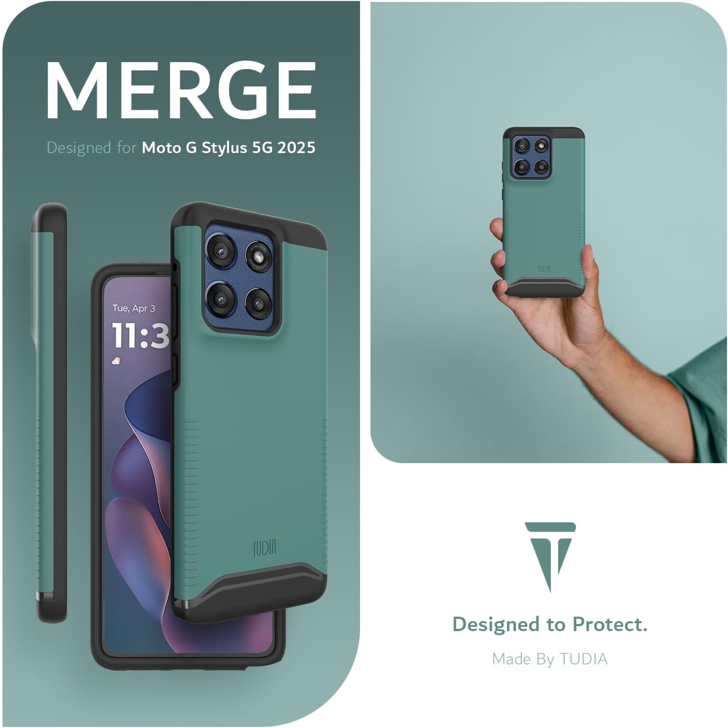 Hunter Green TUDIA MergeGrip Case for Motorola Moto G Stylus 5G (2025) – Military Grade Protection, Raised Edges, Enhanced Grip