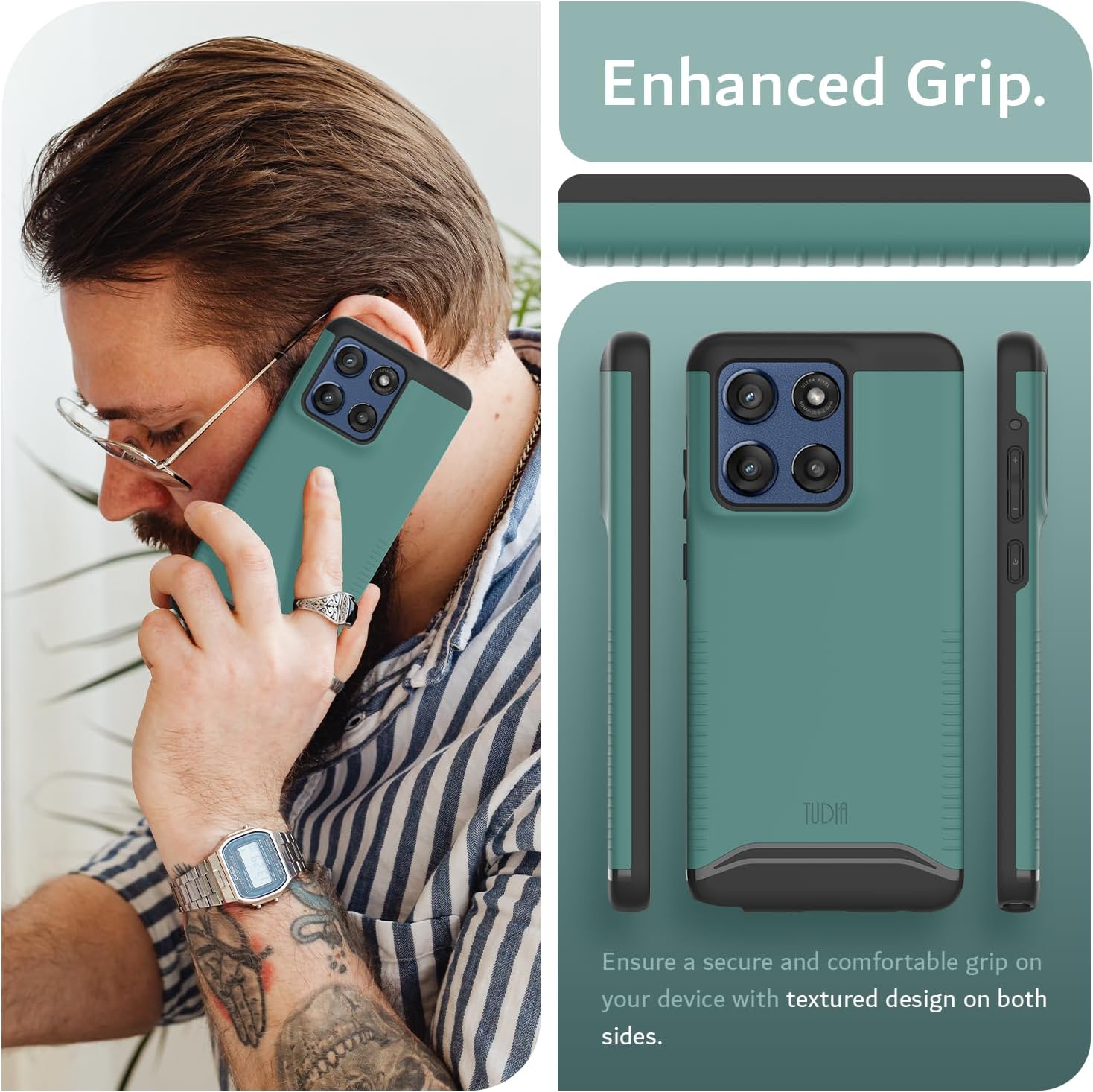 Hunter Green TUDIA MergeGrip Case for Motorola Moto G Stylus 5G (2025) – Military Grade Protection, Raised Edges, Enhanced Grip