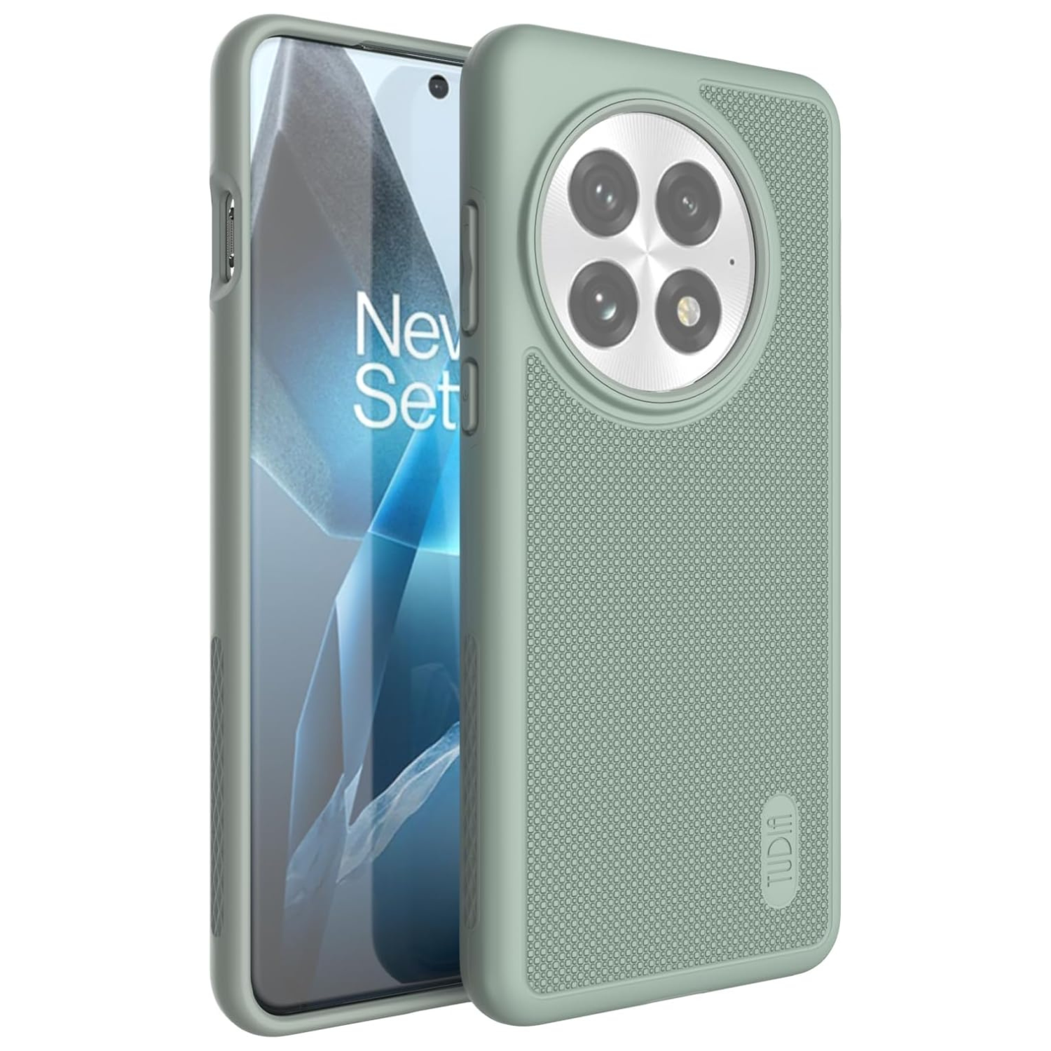 TUDIA Green Lily MergeGrip MagSafe case for OnePlus 13 5G (2025) with raised edge protection and enhanced grip

