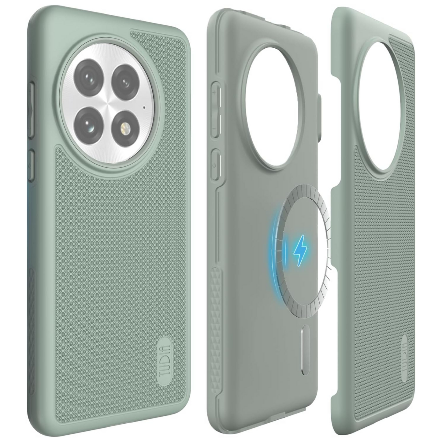 TUDIA Green Lily MergeGrip MagSafe case for OnePlus 13 5G (2025) with raised edge protection and enhanced grip

