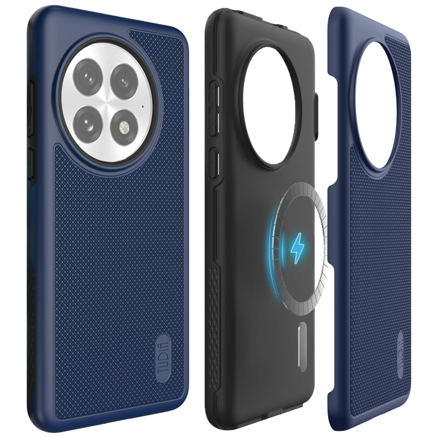 TUDIA Indigo Blue MergeGrip MagSafe case for OnePlus 13 5G (2025) with raised edge protection and enhanced grip
