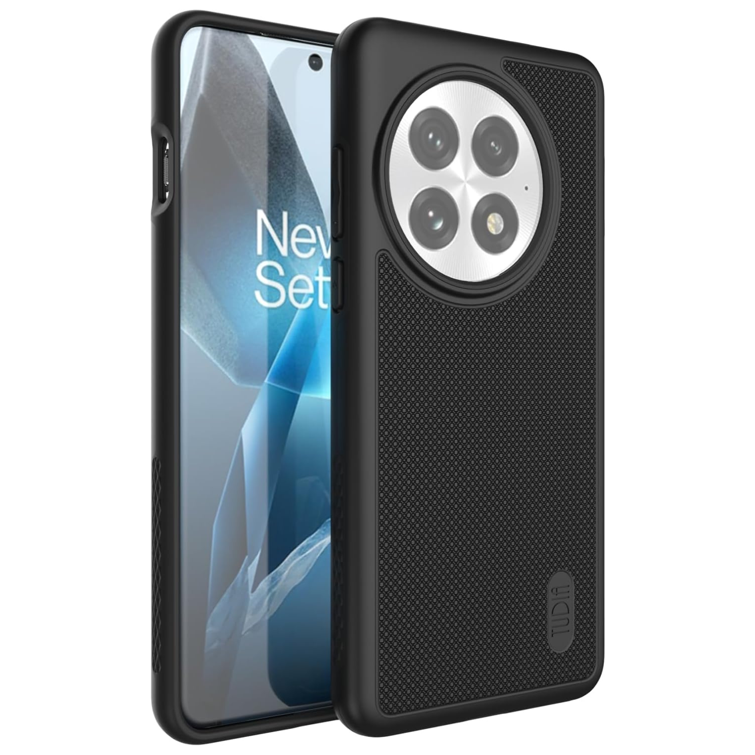 TUDIA Jet Black MergeGrip MagSafe case for OnePlus 13 5G (2025) with raised edge protection and enhanced grip

